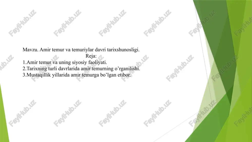 suxayliy va kamoliddin binoiy kabi juda ko`p iste`dodli shoir va olimlar yetishib chiqdi o`zbek tilida ijod qila oladigan bo`riboy ahmedov, ashraf axmedov, ahmadali asqarov, amriddin berdimurodov, abdulahad muhammadjonov, shodi karimov, rustambek shamsutdinov, turg`un fayziev va shu kabi boshqa taniqli tarixchi olimlarimizning o`tmishimizdagi oltin davr – temuriylar davri haqidagi mehnatlari ayniqsa samarali bo`ldi. o`zbekiston tarixshunosligining bu yo`nalishida, 1992 yilda bir guruh olimlar, yozuvchilar, rassomlar va jurnalistlar tarafidan ta`sis etilgan «amir temur ma`rifiy jamiyati» muhim o`rin egalladi sobiq tarixshunoslik fanida amir temur faoliyatining faqat bir tomoni ya`ni uning jahongirlik faoliyati yoritildi. mana endi mustakillikdan ilhomlangan respublikamiz tarixchi olimlari, keyingi 15 yil ichida sohibqiron amir temur haqida bir qancha ilmiy maqolalar e`lon qilishdi, kitob va risolalar chiqarishdi shu tufayli mustaqil o`zbekiston yurtboshisi o`ziga xos jasorat bilan toshkentning yuragida sohibqironga haykal qo`ydirdi, 1996 yilni amir temur yili deb e`lon qildi. vazirlar mahkamasi «xalqaro amir temur jamg`armasini qo`llab-quvvatlash to`g`risida» va «temuriylar tarixi davlat muzeyini tashkil …