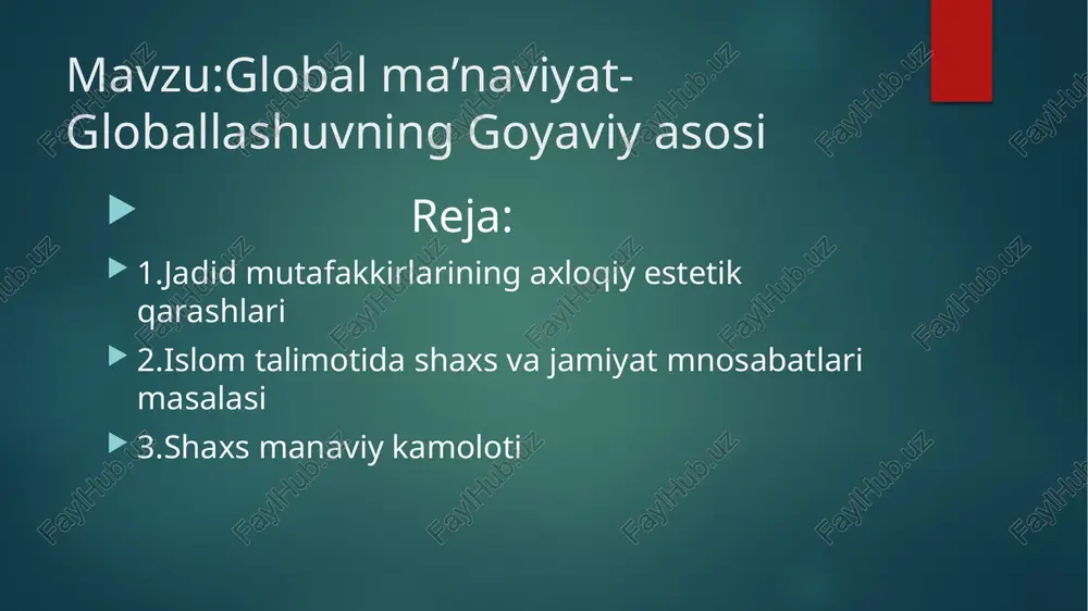 gan 120 dan ortiq mamlakatdan 40 dan ziyodida musulmonlar aholining koʻpchiligini tashkil qiladi — shimoliy afrika, gʻarbiy osiyoning barcha mamlakatlarida (kipr, livan, isroil, mustasno), senegal, gambiya, niger, somali, afgʻoniston, pokiston, bangladesh, indoneziya va boshqa baʼzi mamlakatlarda aholining 80%dan ortigʻi musulmonlardir; bir qancha mamlakatlarda musulmonlar aholining yarmidan 80%igacha tashkil qiladi (gvineya, mali, livan, chad, sudan). malayziya va nigeriyada qariyb yarmi, baʼzi bir mamlakatlar (gvineya-bisau, kamerun, burkina-faso, syerra-leone va boshqa)da musulmonlar ozchilikni tashkil qilsa ham, taʼsir doirasi kuchli. musulmonlarning soni jihatdan eng yirik davlatlar — indoneziya, hindiston, pokiston va bangladesh; musulmonlarning anchasi markaziy osiyo mamlakatlari, xitoy, tailand, efiopiya, tanzaniya, kiprda, yevropaning ayrim mamlakatlari (bosniya va gersegovina, albaniya, buyuk britaniya, gfr, fransiya va boshqa), amerika qitʼasi mamlakatlari (aqsh, kanada, argentina, braziliya, gayana, surinam, trinidad va tobago)da, avstraliyada, fiji orollarida yashaydi. islom vii asrda hijoz (gʻarbiy arabiston)da paydo boʻldi. uning asoschisi muhammad sanaladi. islom dinining paydo boʻlishi xususida islom manbalariga asoslangan diniy anʼanada u …