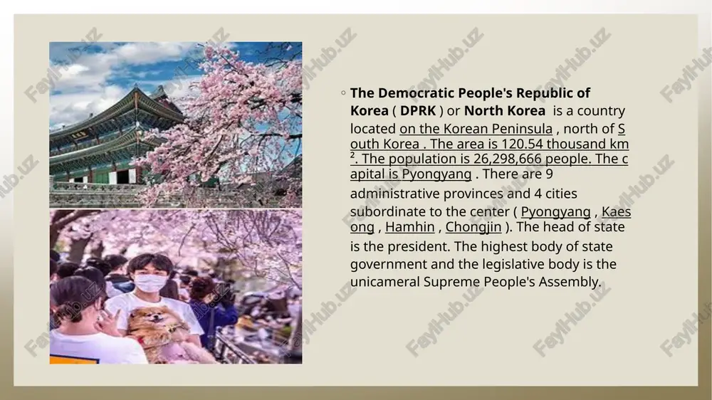 k has more than 10,000 general education schools, 600 technical schools, and more than 200 higher education institutions shimoliy koreya kommunistik davlat sifatida rasman diniy bo'lmagan. koreya bo'linmasidan oldin, shimoldagi koreyslar budist, shaman, cheondogyo, xristian va konfutsiyistlar edi . bugungi kunda ushbu e'tiqod tizimi qanchalik davom etayotgani mamlakat tashqarisidan hukm chiqarish qiyin. swot analysis of north korea strengths: centralized governance – the strict control of the government ensures internal stability. military capability – one of the largest military forces in the world, with nuclear weapons. natural resources – rich in coal, iron ore, gold, and other minerals. national unity – the population is highly loyal to the government, largely due to strict control. weaknesses: closed economy – not integrated with the global market, with limited trade opportunities. international sanctions – subject to economic sanctions by the u.s., the u.n., and other nations. technological backwardness – lacks access to modern technology …