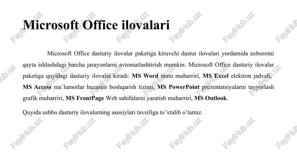 azifalari f1 dastur haqidagi qo’shimcha yordamchi ma`lumotlarni olish backspace kursordan chap tomondagi belgi yoki belgilarni o’chirish delete kursordan o’ng tomondagi belgi yoki belgilarni o’chirish ctrl + backspace kursordan chap tomondagi bitta so’zni o’chirish ctrl + delete kursordan o’ng tomondagi bitta so’zni o’chirish home satr boshiga kursorni o’tkazish end satr oxiriga kursorni o’tkazish ctrl + home hujjat boshiga kursorni o’tkazish ctrl + end hujjat oxiriga kursorni o’tkazish ctrl + a hujjatni to’liq belgilash ctrl + c matnning belgilangan qismidan nusxa olish ctrl + x matnning belgilangan qismini kesib olish funksional tugmalar funksional tugmalarning vazifalari ctrl + v kursor o’rnatilgan joyga matnning nusxa olingan yoki kesib olingan qismini qo’yish ctrl + z bajarilgan amalni bekor qilish ctrl + s hujjatni diskda saqlash ctrl + n yangi hujjat yaratish ctrl + o diskda saqlangan hujjatni ochish ctrl + f hujjatda kerakli belgini izlash ctrl + h hujjatda kerakli belgini almashtirish ctrl + k …