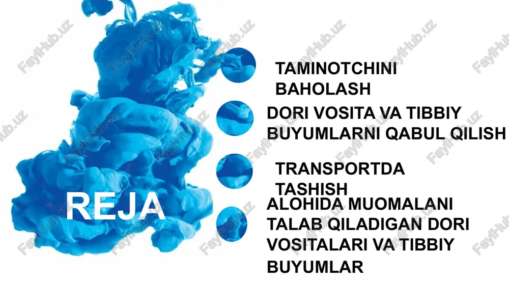 larni saqlash va tashish ularning xavfsizligi, sifati va saqlanishi ta’minlangan sharoitlarda amalga oshirilishi kerak. dori vositalari va tibbiy buyumlar ularga ta’sir kursatadigan boshqa mahsulotlardan aloxida saqlanishi kerak, hamda nur, xarorat, namlik va boshqa tashqi omillarning zararli ta’siridan himoya qilinishi kerak. maxsus saqlash shartlarini talab kiladigan dori vositalari va tibbiy buyumlarga aloxida e’tibor berilishi kerak • dori vositalari va tibbiy buyumlarni saqlash uchun joylashtirishdan oldin transport tara (konteynerlar) zarur xollarda tozalanishi kerak. • omborga oid jarayonlar saqlash sharoitlari va xavfsizlik choralarini ta’minlashi kerak. • dori vositalari va tibbiy buyumlarni saqlashda hamda ularning muomalasida tukilib-sochilishi, uram butunligining buzilishi, kontaminatsiya va aralashib ketishining oldini olish choralari kurish kerak. dori vositalari va tibbiy buyumlar bevosita polda saklanmasligi kerak, agar kadok shunday saqlanishi uchun maxsus muljallanmagan bulsa (masalan, tibbiy gazli ballonlar). • shikastlangan o’ramdagi, va aralashib ketishda gumon qilinayotgan mahsulotlar, asosiy zaxiradan ajratib olinishi va amaldagi normativ hujjatlarga muvofiq yuk qilinishi kerak. yaroqlilik muddati utgan …