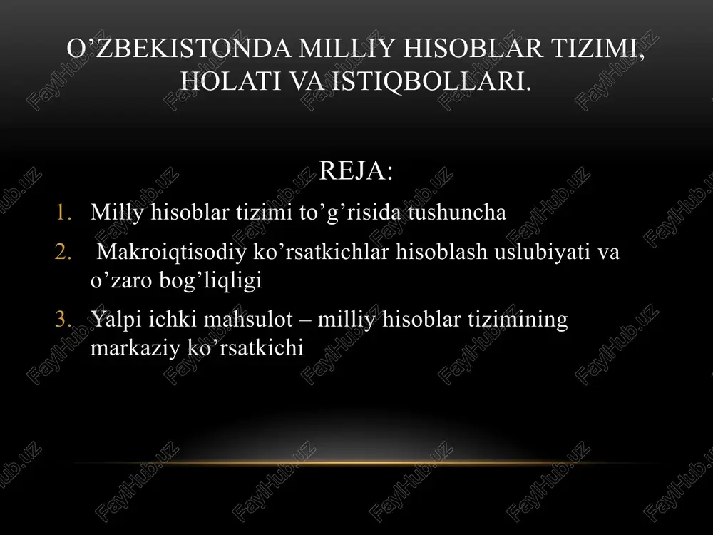 lamasa, bunday ishlab chiqarish nobozor ishlab chiqarish deyiladi rezidentlik milliy iqtisodiyot va tashqi dunyo tushunchalari jo’g’rofiy xudud, milliy valyuta va millatga emas, balki rezidentlik kriteriyasiga qarab aniqlanadi.  rezident deb, iqtisodiy manfaati (qiziqishi) shu mamlakatning iqtisodiy xududiga qaratilgan (yoki joylashgan) institutsional birliklarga aytiladi.  boshqa mamlakatning rezident birliklari biz uchun norezident birliklar bo’lib hisoblanadi.  mamlakatda joylashgan chet el elchixonalari, xalqaro va diplomatik tashkilotlar, qisqa muddatga (odatda 1 yildan kam) kelgan mavsumiy ishchilar, artistlar, sportchilar, turistlar va x.k.lar rezident hisoblanmaydi.  iqtisodiy qiziqish quyidagi belgilar mavjudligida sodir bo’ladi:  - doimiy yashash uchun turar joyi bo’lsa;  - uzoq muddat davomida (odatda bir yil va undan ortiq) iqtisodiy faoliyatini olib borishi uchun ishlab chiqarish joylari bo’lsa. rezidentlikni aniqlash kriteriyasi  * davlat boshqaruv idoralari  * tovar ishlab chiqaruvchi va xizmat ko’rsatuvchi korxonalar  * oila xo’jaliklari  * yakka tartibda iqtisodiy faoliyat yurituvchilar  rezident va norezidentlikni aniqlashdagi  …