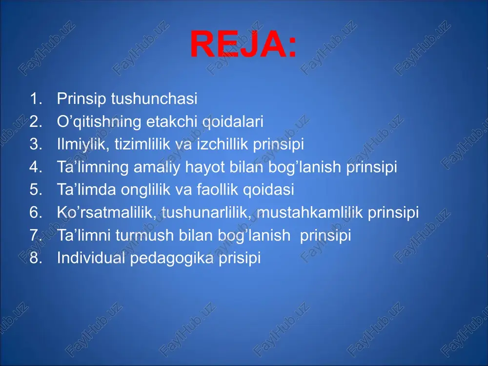 ok etishi tufayli unda obyektiv voqelikni to'g'ri aks ettiradigan tasawur shakllanishini uqtirgan. sharqshunos olim kindiyning fikricha, insonda ijobiy sifatlarni tarkib toptirishning eng zarur omili uning aql kuchini rivoj-lantirishdir. aql kuchi rivojlanmasa, inson umr bo'yi arastuning kitoblarini o'qisa ham, ularda ifodalangan fanlarning birontasini o'zlashtira olmaydi. bunday odam har qancha urinsa-da, faqat boshqalaming gaplarini takrorlab bera oladigan bo'ladi. u hech narsaning mohiyatini tushunmaydi va o'zlashtira olmaydi. kindiy ana shu fikrlarini bayon qilar ekan, o'qitishning ilmiyligi va ongliligi qoidasini nazarda tutgan. pedagog olimlarning yuqoridagi fikr-mulohazalarini umumlashtirib, xulosa sifatida aytishimiz mumkinki, o'qitish prinsiplari yosh avlodga ta'lim va tarbiya berish maqsadlariga muvofiq o'qitishning xarakterini belgilaydigan asosiy yetakchi qoidalardir. mana shu prinsiplar qayerdan kelib chiqqan? ularni kim, qachon va qanday vaziyatlarda ifodalagan? prinsiplarni ifodalashga olib kelgan asosiy manba, o'qitish amaliyoti, o'qituvchilaming keyinchalik anglangan, umumlashtirilgan va tarqalgan tajribasi hamda topilmalaridir. biz ijtimoiy rivojlanishga ko'ra o'qitish prinsiplarining o'zga-rishini e'tirof etgan holda an'anaviy ta'riflarni saqlash, ularga faqat zamonaviy maktabning …
