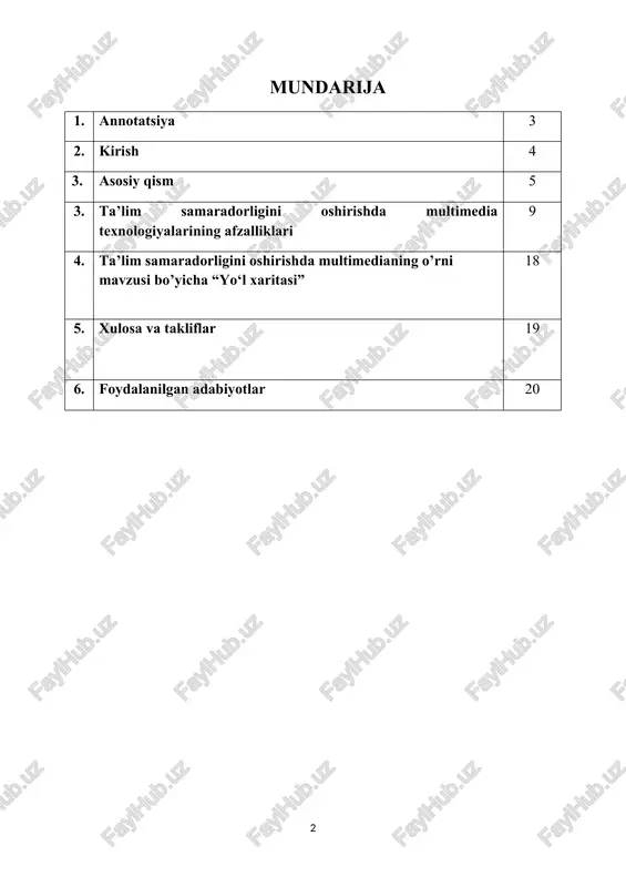 krlashini rivojlantirishga xizmat qiladi. shu sababli, mazkur mavzuda multimediyaning ta'limdagi o‘rni, afzalliklari va uni to‘g‘ri qo‘llash uslublarini o‘rganish dolzarb ahamiyat kasb etadi. kirish dunyoda, o‘sib kelayotgan avlodni tarbiyalashdan ham mas’uliyatliroq ish bo‘lmasa kerak, zero ular hayotimiz ko‘rki, jamiyatning ertangi kuni istiqbolimiz hisoblanadi. yurtimizdagi ijtimoiy va siyosiy sohada sodir bo‘layotgan tub o‘zgarishlar ta’lim tizimini, jumladan maktabgacha yoshdagi bolalarga ta’lim – tarbiya berish ularning aqliy, ma’naviy, jismoniy jihatdan rivojlantirish va maktabga tayyorlash jarayonini yangilashni taqazo etadi. xxi asrda ta’lim jarayoniga innovatsion yondashuvlar keng joriy etilmoqda. rivojlanayotgan texnologiyalar pedagogik faoliyatga bevosita ta’sir ko‘rsatmoqda. xususan, multimedia texnologiyalarining keng qo‘llanilishi ta’lim samaradorligini oshirishda muhim o‘rin tutmoqda. bu texnologiyalar bolalarda bilimga bo‘lgan qiziqishni oshiradi, tushunchalarni osonroq anglashlariga yordam beradi va amaliy mashg‘ulotlarni interaktiv tarzda olib borishga imkon yaratadi. maktabgacha ta’lim tizimi – shaxs rivojlanishining boshlang‘ich bosqichi sifatida, bola tafakkuri, estetik didi va ijtimoiy ko‘nikmalarining shakllanishida muhim o‘rin tutadi. shu bois, bu bosqichda zamonaviy ta’lim texnologiyalarini, xususan …