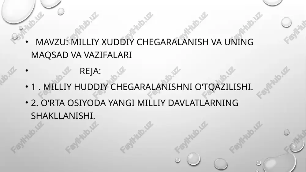 qabul qilgach, 15-iyulda rkp(b)mk oʻrta osiyo byurosi yangi tashkil etiladigan milliy respublikalar va oblastlarning muvaqqat byurosini tashkil etdi. hududiy komissiya tarkibiga f.xoʻjayev, a. rahimboyev, s. xoʻjanov, q.otaboyev, r.islomov, n.aytoqov, yilabdurahmonov, i. aydarbekov, i. vareykis, d.manjara, i.mejlauk, x.saxatmuratov va boshqalar siyosiy arboblar kirgan edi. 1924-yil 16-sentabrda turkiston assr ning navbatdan tashqari sessiyasi, 20-sentabrda butun buxoro xalq vakillarining 5qurultoyi, 2-oktabrda butun xorazm xalq vakillarining 5qurultoyi bu masalani koʻrib chiqib, oʻrta osiyoning milliyhududiy chegaralanishi toʻgʻrisida qaror qabul qildilar. mazkur qarorlarda oʻzbek va turkman xalqlariga oʻzbekiston ssr va turkmaniston ssr tuzish huquqi, turkiston assr ning qirgʻiz (aslida qozoq) viloyatlarini 1920-yilda tashkil qilingan qirgʻiziston assr (aslida qozogʻiston assr) bilan birlashtirish maqsadida qirgʻiz (aslida qozoq) xalqiga turkiston assrdan chiqish huquqi, qora qirgʻiz (aslida qirgʻiz) xalqiga turkiston assrdan chiqish huquqi va qora qirgʻiz (aslida qirgʻiz) avtonom oblastini tashkil etish huquqi, tojik xalqiga ham turkiston assrdan chiqib, tojikiston avtonom oblastini tashkil etish huquqi berilishi kerakligi taʼkidlandi. rsfsr (butun …
