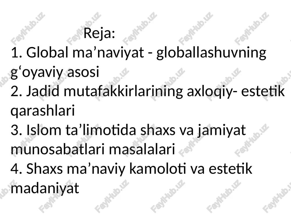 siyosatshunoslar demokratik tashkilotlarning keng tarqalishiga urgʻu berishadi. madaniyatshunoslar globallashuvning namoyon boʻlishini madaniyatning gʻarbiylashuvi, jumladan, amerika iqtisodiy ekspansiyasi bilan bogʻlashadi. globallashuv jarayonlarini tushuntirishda axborot texnologiyalari yondashuvlari mavjud. siyosiy, iqtisodiy va ijtimoiy-madaniy globallashuv bir-biridan farq qiladi. turkiston ma’rifatchiligining dastlabki bosqichlarida axloqiy g’oyalar asosan badiiy va didaktik shakllarda o’z aksini topdi. shu jihatdan o’zbek, va tojik xalqlarining mutafakkirlari ahmad donishning (1827 - 1897) «navodir ul - vaqoe» asari diqqatga sazovor. ahmad donish o’z asarlarida buxoro amirligi davlat tuzumini rossiya davlat tuzumi bilan solishtirib, uni isloh qilish lozimligini ta’kidlaydi. ayni paytda, an’anaviy axloqiy tushunchalar bilan fikr yuritar ekan, u adolatni ham podsho - hukmdor shaxsiga, ham davlat tizimiga xos fazilat sifatida olib qaraydi. turkiston xalqlarining axloqiy yuksaklik va ma’rifat vositasida milliy o’zligini anglash darajasiga ko’tarishda qozoq xalqining buyuk farzandi abay (1845 - 1908) axloqiy qarashlarining ahamiyati katta. abay she’rlarida, shuningdek, «iskandar», «mas’ud» dostonlarida ezgulik, adolat, mardlik shijoat singari fazilatlar o’rnini illatlar egallab borayotganidan, xalqning …