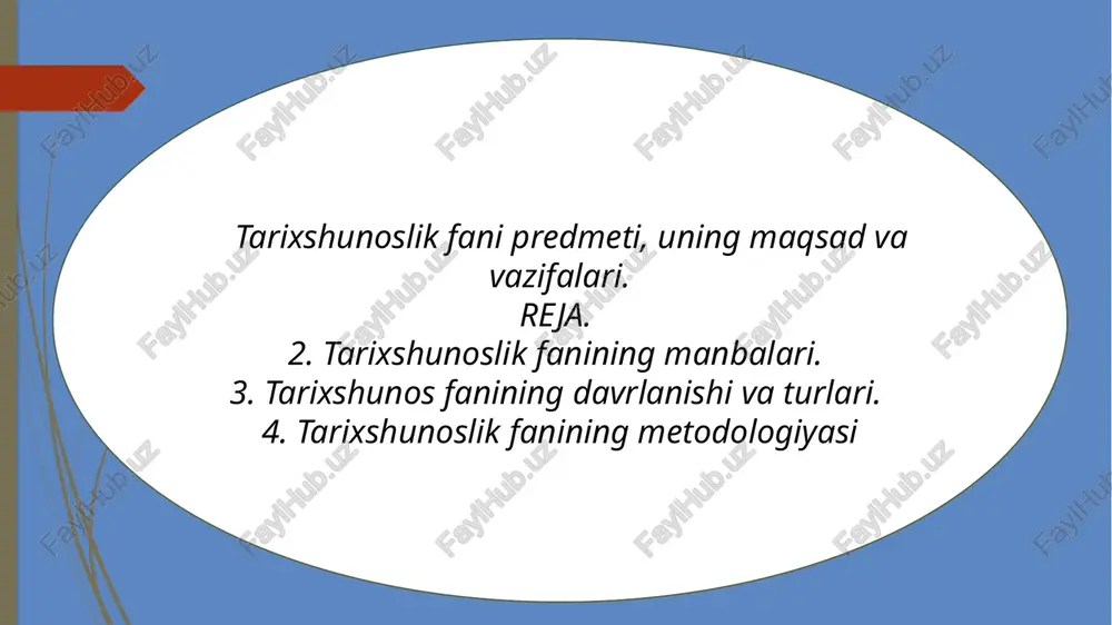 chda yaratilgan yoki ma’lum bir muammoga bag’ishlangan tarixiy tadqiqotlarni o’rganadi va tahlil qiladi. tarixshunoslik x, balki maxsus tarix fanlari (masalan, sharqshunoslik, etnologiya, arxeologiya va boshqalar) tarixi bilan ham shug’ullanadi. tarixshunoslikning asosiy vazifasi tarix fani rivojini chuqur va har tomonlama xolisona o‘rganish, muayyan taraqqiyot davrida to’plangan tarixiy bilimlarni tahliliy tadqiq etishdan, amalga oshirilgan ishlarning natijasini chiqarishdan hamda shu asosda tadqiq etilgan dolzarb muammolarni aniqlab, kelgusi tadqiqotlarning yunalishlarini belgilashdan, tarixchilarni muayyan tarixiy ilmiy muammo doirasidagi adabiyotlarga yunaltirishdan iborat. tarixshunoslik shuningdek, fan taraqqiyotida o’z o’rniga ega bo’lgan ilmiy tarixshunoslik markazlari tarixini, unda faoliyat ko’rsatgan ilmiy kadrlarning salohiyati, ularning fan rivojiga qo’shgan hissalarini o’rganish kabi vazifalarni ham bajaradi. tarixshunoslik tadqiqotlarda tadqiqotchining vazifasi o’zidan avvalgi bosqichlarda yaratilgan ilmiy asarlarni zamonaviy bilimlar nuqtai nazaridan o’rganish, ularning ijobiy va salbiy jihatlarini taxlil qilishdan iborat. tarixshunoslik vatan tarixini o‘rganishda, tarixiy muammolar ustida bahs yuritishga, ijodkorlikka ilhomlantiradi. tarixshunoslik tarix faniga nisbatan yangi fan hisoblanadi. o’rta asrlarda yaratilgan ba’zi tarixiy …