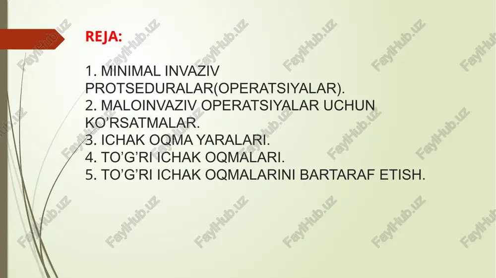 shini kuzatish uchun kerakli vositalar va videokamera teshiklarga kiritiladi. operatsion makonni kengaytirish uchun karbonat angidrid ishlatiladi. laparoskopik usul ginekologik va urologik kasalliklarni, oshqozon-ichak trakti patologiyalarini va saratonning ayrim turlarini davolaydi. minimal invaziv jarrohlikning afzalliklari minimal invaziv operatsiyalarni bajarish uchun qimmat uskunalar talab qilinadi, shuning uchun bunday protseduralarning narxi an'anaviy bo'shliq operatsiyalariga qaraganda yuqori. biroq, yuqori narx zamonaviy usullarning afzalliklari bilan to'liq oqlanadi. ichak oqma yaralarining paydo bo’lishi: operatsiyadan keyingi yaqin davrda ko’pincha ichak devori trofikasi buzilishi, choklarning ishonarli bo’lmaganligi yoki jarohat infeksiyasi natijasida ichak oqma yaralari (fistulalar) paydo bo’ladi. to’g’ri ichak oqmalari(rektum fistulalari) paraproktitning surunkali shakli bo'lib, rektum va teri yoki pararektal tolalar o'rtasida chuqur patologik kanallar (fistulalar) hosil bo'lishi bilan tavsiflanadi. bu anus yaqinidagi teridagi teshikdan qonli-yiringli yoki qonli oqindi, mahalliy qichishish, og'riq, makeratsiya va terining tirnash xususiyati bilan namoyon bo'ladi. teshiklarning soni va joylashuvi bo'yicha rektum fistulalari to'liq va to'liq bo'lmasligi mumkin: to'liq fistulada kirish teshigi rektum devorida …