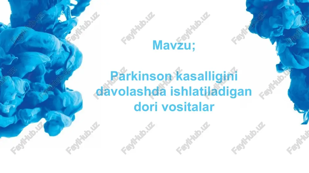 , chunki u gematoensefalik to'siq orqali deyarli o'tmaydi va shu sababdan odatiy kiritish yo'llari orqali miya to'qimasi ga kirmaydi. parkinsonizmni davolashda ishlatiladigan preparatla levodopa levodopa midantan midantanum siklodol cyclodolum selegilin selegilin bromokriptin bromocriptinum parkinsonizmda to'qima to'siqlaridan o'tib, so'ngra neyronlarda dofa-dekarboksilaza fermenti ta'sirida dofaminga aylanadigan dofamin prekursori l-dofa ishlatiladi. qora substansiya neyronlari tomonidan dofaminning neyronal tuzilishini susaytirish va ajralishini kuchaytirish hisobiga ham dofaminergik tizimning faolligini oshirish mumkin. glutamatergik ta'sirlarni susaytiruvchi moddalar xolinergik ta'sirlarni susaytiruvchi moddalar dofaminergik ta'sirlarni faollashtiruvchi moddalar -dofaminning xosil bo'lish manbalari -dofamin retseptorlarini qo'zg'atuvchi vositalar -monoaminoksidaza v ingibitorlari parkinsonizmga qarshi moddalarning ta'sir mexanizmlariga asoslanib, ular quyidagi guruhlarga bo'linadi. dofamin retseptorlarini qo'zg'atuvchi vositalar parkinsonizmni davolashda qo'llanadigan dofamin retseptorlari stimulyatorlariga bromokriptin (parlodel) kiradi. kimyoviy tuzilishi bo'yicha qorakuya alkoloidi ergokriptinning (lizergin kislotaning hosilasi) yarim sintetik hosilasidir. bu dofamin d2 - retseptorlarining agonisti hisoblanadi. parkinsonizmga qarshi kuchli faollikka ega. bromkriptin prolaktin va o'sish garmoni somototropinning ishlab chiqarilishini susaytirish xususiyatiga ega. ichishga buyuriladi. oshqozon-ichak …
