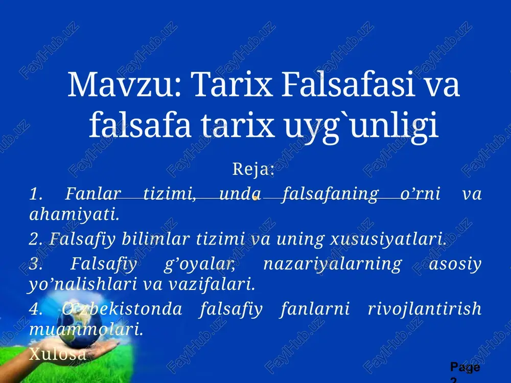 atrof tabiiy muhit. inson o’zining hayoti davomida butun borliqdan emas, balki uni o’rab turuvchi va uning ta’siri doirasida turgan atrof tabiiy muhitdan foydalanish mumkin. tabiyay va jamiyat, ularning o’zaro aloqasi free powerpoint templates page ‹#› shu tariqa insoniyat tarixida jamiyat bilan tabiat o’rtasida to’xtovsiz va xilma – xil o’zaro ta’sirlar ro’y bergan. jamiyat va tabiat, inson va yashab turgan muhit o’rtasidagi o’zaro ta’sir muammosi insoniyatning abadiy muammolaridan biridir. falsafiy tafakkurning butun tarixi davomida u turlicha hal qilib kelingan. xviii asrda franstiya sostiologi monteske o’sha davr uchun xos bo’lgan fikrlarni olg`a suradi. u «qonunlar ruhi to’g`risida nomli asarida jamiyat tabiatga to’la ravishda qaramligi to’g`risidagi g`oyani rivojlantirib, «iqlimning hukmronligi barcha kuchlardan ustunroqdir», degan shiorni olg`a suradi. kishilar jamiyatini tabiatga qarshi qo’yadigan, kishilar bilan tabiat o’rtasidagi aloqani istisno qiladigan idealistik qarashlarga qarshi o’laroq tabiat bilan inson o’rtasidagi chambarchas bog`liqlikni asoslash va ko’rsatish muhim ahamiyatga molikdir. tarixga ikki tomondan qarash mumkin, uni tabiat tarixi …