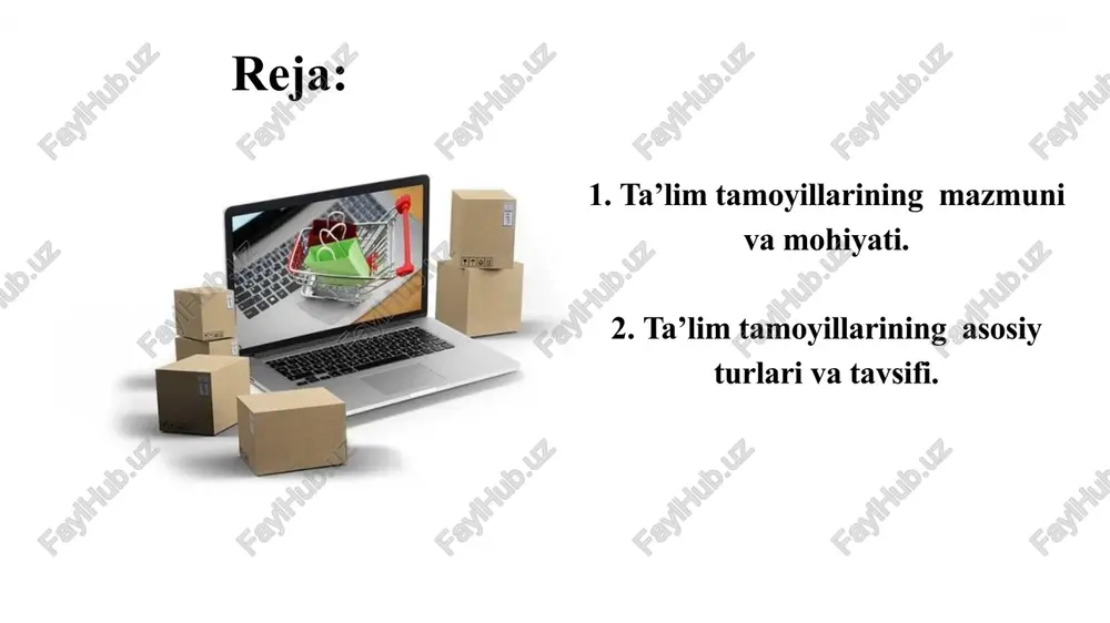 bir ketma-ketlikda berilishini taqozo yetadi; -ilmiylik, o’kituvchilarning bilimini ma’lum bir ketma-ketlikda berishga amal kilishni ham taqazo etadi; -ilmiylik yana berilayotgan bilim hozirgi zamon ijtimoiy va ilmiy-taraqkiyot darajasiga mosligi bilan hamda tuzilgan dastur va ishchi rejaga mos bo’lishligi bilan xam belgilanadi ilmiy tamoyil bu add contents title add contents title 1.hozirgi zamon didaktika va psixologiya fanlarining ko’rsatmalari bo’yicha dars berganda mantiqning faqat induktiv usulidan foydalanibgina qolmay, deduktiv usulidan ham bemalol foydalanaverish. 2.boshdanoq o’quv fanining ichki mantig’ini ochib berishga intilish. 3.o’quvchilarda narsa va hodisalarga dialektik yondoshuvni shakllantirish maksadida, xar bir bilimni berishda uning ichki dialektikasiga ahamiyat berish. 4.takrorlanmasa esdan chikadi degan qoidadan kelib chiqib, har bir darsda yangi bilimni takrorlab turish. 5. qonuniyatlarni tushuntirayotganda, ularni tashqi muhit, vaqt,eskilik va yangilik orasidagi tafovut hamda ichki sharoitlarga bog’liqlikda tushuntirish. 6. o’qitganda, o’quvchilarda izlanuvchanlik hissiyotini rivojlantirish. 7. muayyan qonuniyatni tushuntirishda, uni kashf etgan olimning qisqacha tarjimai holini aytish. 8.bilim berishda, uni tadqiq qilingan usullarini ham …
