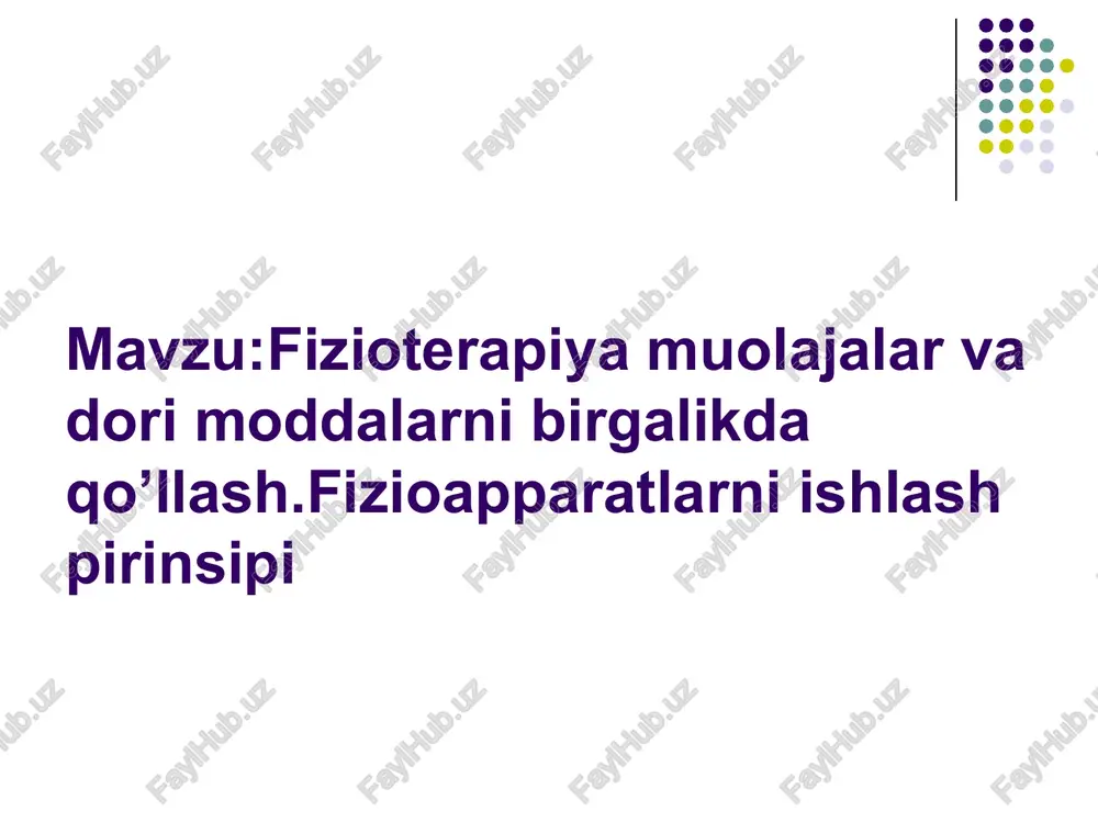periferik asab tizimining kasalliklari (neyromiyozit, nevralgiya, lumbago, boshqa refleks sindromlar); vegetovaskulyar kasalliklar va trofik kasalliklar bilan asab tizimining kasalliklari; markaziy va periferik kesmalar shaklida harakatlanish buzilishi bilan asab tizimining kasalliklari; gipertoniya 1,2 darajalari; tomirlarining aterosklerotik obliteratsiyasi, oyoqlarning surunkali limfostazi, travmadan keyingi shish va ogʻriq sindromi ovqat hazm qilish tizimining kasalliklari, oshqozon osti bezining funksional buzilishlari, oshqozo yarasi; yog 'almashinuvining buzilishi, diabetes mellitus; nafas olish kasalliklari; jarayonning minimal va oʻrtacha faolligi bilan romatoid artrit, artroz, periartrit; ayollarning reproduktiv tizimining surunkali yalligʻlanish kasalliklari; surunkali prostatit, sistologiya, bolalarda va qariyalarda surunkali yalligʻlanish kasalliklar amplipuls-5 br qurilmasini qoʻllash va texnika xavfsizlik talablari:  qurilmani yoqishdan oldin tashqi koʻrikdan oʻtish, quvvat simini, qurilma tanasining xizmat koʻrsatish qobiliyatini tekshirish kerak.  oqim oʻtkazuvchi simlar, elektrodlarning yaxlitligini tekshiring.  tarmoqqa ulanish quvvat simi yordamida amalga oshiriladi.  qurilmani tarmoqqa ulash, shuningdek, kuchlanish va oqim turlarini almashtirish chiqish oqimi regulyatorining nol holatida amalga oshirilishi kerak. uvch (ultra yuqorichastotali)terapiya …