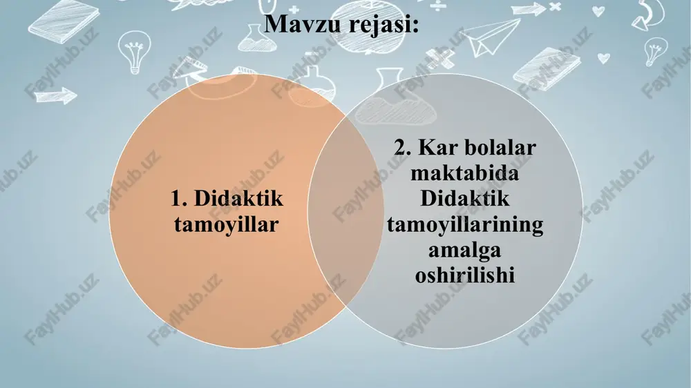 extiyojini, gul, manzarali o'simliklarning o'sishi va rivojlanishiga organik va mineral o'g'itlarning ta'sirini, pomidorning pishishi va hosildorligini aniqlash bo'yicha tajribalar o'tkazish bilan bog'liq bo'lgan o'quv –tajriba maydonchasidagi mehnat jarayonida nazariya bilan amaliyot bog'lanishi yaxshi amalga oshiriladi. kar bolalarni o'qitishda onglilik va ijodiy faollik tamoyili. o'quvchilarning bilimini ongli va ijodiy faolligi qoidasi: o'quvchilarning o'qishga ongli va ijodiy munosabatda bo'lishlarini, o'rganilayotgan materialni tushunib olishlari va tushunganlarini ifodali o'qishlari, o'qish faoliyatini ijodiy xarakterda bo'lishini, bilimlarning amaliyotda ongli qo'llanilishi va ularning ishonchga aylanishini o'z ichiga oladi.surdopedagog o'quvchi oldida turgan vazifalarni aniq qilib ifodalashi va ularni yaxshilab bajarishga qiziqish uyg'otishi kerak. o'qitishda onglilikning namoyon bo'lishining oliy shakli o'quvchilarning ijodiy faolligidir.bilimni egallashda onglilik mavjud bo'lsa, o'quvchilarda ijodiy faollik shakllanishi ijobiy samara beradi. o'qitishning ko'rgazmalilik tamoyili ko'rgazmalilik qoidalaridan foydalanishning asosiy vazifasi o'quvchilarning bilish faoliyatini faollashtirishdir.ko'rgazmalilik tamoyiliga rioya qilish tabiatni o'rganishning dastlabki bosqichlarida, ayniqsa muhimdir. chunki kichik yoshdagi maktab o'quvchilar ko'rganlarida xosil qilgan xususiy taassurotlari asosida to'g'ri tushuncha va …