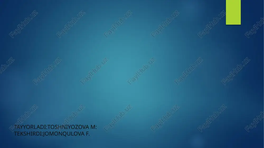 zgi organlarining bir vaqtda ishlashiga yordam beradi. dinamik vizual ketma-ketlik (slayd-shou, animatsiya, video)ni ovozli tarzda namoyish etish orqali insonlarning e’tiborini ko’proq jalb qilamiz. shundan kelib chiqib, multimediali texnologiyalar axborotni maksimal samarali tarzda taqdim etishga imkon beradi. multimediali taqdimot ma’lumotni to’g’ridan to’g’ri qabul qilishni ta’minlaydi. foydalanuvchi taqdim etilayotgan barcha ma’lumotlarni ko’radi va o’zini qiziqtirgan qismlaridan foydalana oladi. ma’lumotni qabul qilish katta mehnat va vaqt talab qilmaydi. ma’lumot taqdim etishning boshqa shakllaridan farqli ravishda multimediali taqdimot bir necha o’n minglab sahifa matn, minglab rasm va tasvirlar, bir necha soatga cho’ziladigan audio va video yozuvlar, animatsiya va uch o’lchamli grafikalarni o’z ichiga olgan bo’lishiga qaramay, ko’paytirish xarajatlarining kamligini va saqlash muddatining uzoqligini ta’minlaydi. interfaol taqdimot – ierarxik tamoyillar bo’yicha tuzilmaga keltirilgan va maxsus foydalanuvchi interfeysi orqali boshqariladigan multimediali komponentlar to’plami. foydalanish maqsadidan kelib chiqib, interfaol taqdimotlar shartli ravishda quyidagi turlarga bo’linadi: korporativ multimediali taqdimot; multimediali katalog; mahsulot taqdimoti; o’rgatuvchi yoki test dasturi; erkin …