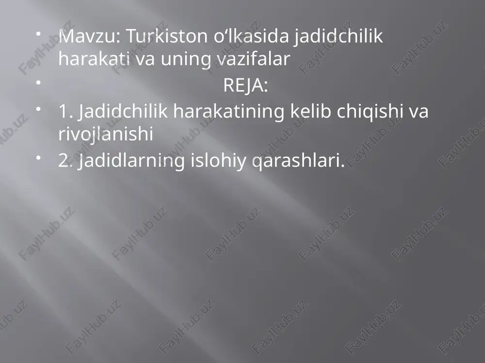 ri va buxoro amiri abdulaxadxon gabulida bo'ldi. u buxore amirini qiyinchilik bilan amirlik poytaxtida yangi usul maktabi ochishga kondirishga erishdi. mittee “muzaffariya"™ nomi berildi. 189! yilda andijonda shamsuddin domla, 1901 yilda qo’qonda salohiddin domla, toshkentda munavvargori abdurashidxonov va samarqandda abdugodir shakuriylar birinchi bo‘lib jadid maktablari ochdilar. jadidlar harakatining milliy xususiyatlari "jada tapkistonda azaldan mau btigan, ya's alber nevo, mizso bol ve sabecsie mestrdan gees ceed foysslangan olan ianstonan semel a arsaayperar sottgar orcas ong samo so maeuredon mea bolan sag ei tstrining yaratiohs har miliymatbuotga ses ronal oct banos rbeids pommesr jalan {arash chan mim ona bo stat qua teceon ‘sesagiyparvesstroyacoria oor shat lage ybor 2rat ‘ashlee egies snags loyal sama ladsgan ake ‘kan qayearganjadcaenlgo'iabequevedadiae. hy nshared xx asr boshlariga /keélib jahon|_migyosida sodir bo'layotgan inqilobiy o'zgarishlardan xavfsiragan mustamlakachilar o'lka xalqlari ustidan siyosiy nazoratni yanada kuchaytirdilar. buning sababi, rossiya musulmonlari orasida pirovard maqsadi milliy mustaqill bo'lgan jadidchilik harakatining ishi, turkiya, eron …