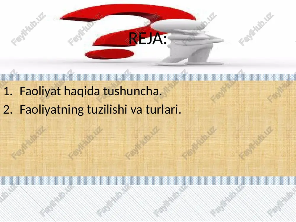 a baxt va mamnunlik hissi oshadi; o`zida ishonchi ortadi; motivatsiyasi oshadi; stress kamayadi; ijodkorlik va rivojlanish kuchayadi; ijtimoiy hayot faolroq bo`ladi. agar inson faoliyat bilan shugʻullanmasa, 1. psixologik oqibatlar: bo‘shliq va maqsadsizlik hissi – inson maqsadsiz qoladi, hayotining mazmuni yo‘qoladi. depressiya va tushkunlik – foydali ish bilan shug‘ullanish ruhiy barqarorlikni ta’minlaydi; faoliyatsizlik esa ruhiy tushkunlikka olib kelishi mumkin. o‘z-o‘zini qadrlash pasayadi – inson o‘zini keraksiz, ojiz deb his qiladi. motivatsiya yo‘qoladi – faoliyatsizlik odat tusiga kirib, hayotga nisbatan befarqlik paydo bo‘ladi. 2. jismoniy oqibatlar: sog‘liq yomonlashadi – jismoniy faollik yo‘qligi yurak-qon tomir, mushak va suyak tizimlariga salbiy ta’sir qiladi. uyqu buzilishi – faoliyat va jismoniy harakat uyquga ham ijobiy ta’sir qiladi; ularning yo‘qligi esa uyqu muammolariga olib keladi. energiya yetishmasligi – faol bo‘lmagan odam o‘zini doimiy holda charchagan, loqayd his qiladi. 3. ijtimoiy oqibatlar: yakkalanish (izolyatsiya) – faoliyat ko‘pincha odamlar bilan muloqotni o‘z ichiga oladi; undan chetlanish ijtimoiy yakkalanishga olib …