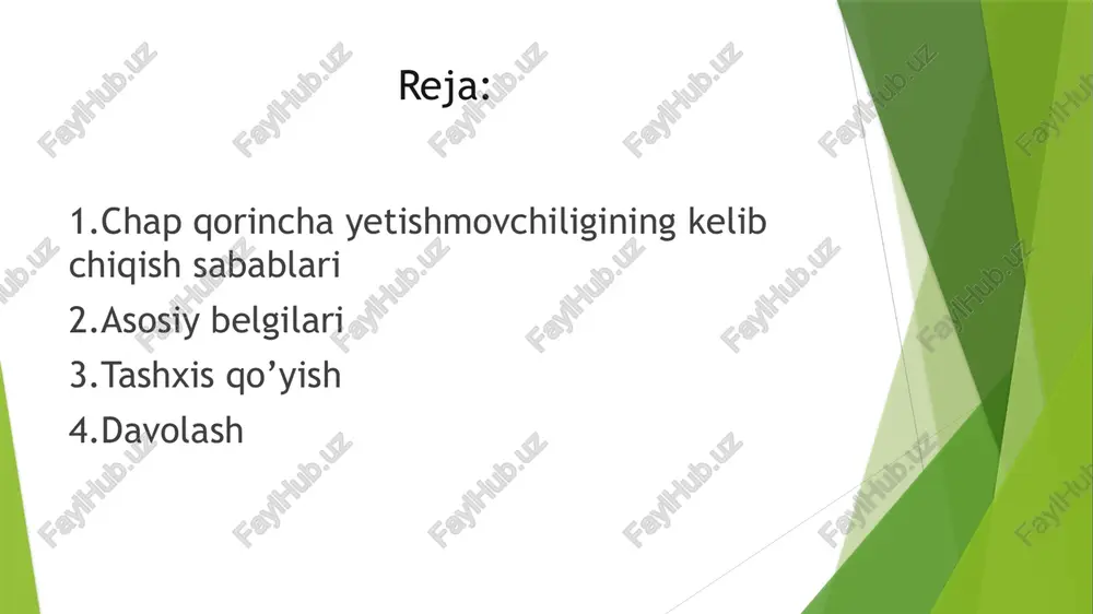 oqadi — yurakda ortiqcha yuk hosil bo‘ladi. 👉 belgilari: yurak urishining notekisligi tez charchash, nafas qisishi yurakda shovqin (shifokor fonendoskop bilan eshitadi) 🩺 5. kardiomiopatiya yurak mushagining struktura yoki funksiyasi buziladi. 👉 turlari: dilate kardiomiopatiya: yurak bo‘shliqlari kengayadi, devorlari zaiflashadi. gipertrofik kardiomiopatiya: mushak devorlari qalinlashadi. restriktiv kardiomiopatiya: yurak devorlari qattiqlashadi. 👉 sabablari: genetik virusli infeksiyalar (masalan, miokardit) alkogol, toksik moddalar avtoimmun kasalliklar 👉 belgilari: charchoq, nafas qisishi oyoqlarda shish yurak urishining buzilishi 🩺 6. aritmiyalar (yurak ritmining buzilishi) yurak urishining me’yordan tez, sekin yoki notekis bo‘lishi. 👉 qanday ta’sir qiladi? yurak samarali qisqila olmaydi, qon to‘liq haydalmaydi. bu vaqt o‘tishi bilan chap qorincha funksiyasining pasayishiga olib keladi. 👉 turi: taxikardiya: yurak juda tez uradi fibrillyatsiya: yurak tolalari notekis qisqaradi 👉 belgilari: yurak urishining “sakrashi” bosh aylanishi, hushdan ketish 🩺 7. diabet qonda glyukoza (shakar) miqdorining yuqori bo‘lishi. 👉 qanday ta’sir qiladi? qon tomirlariga zarar yetkazadi. yurak mushagining energiya ishlatish mexanizmi …