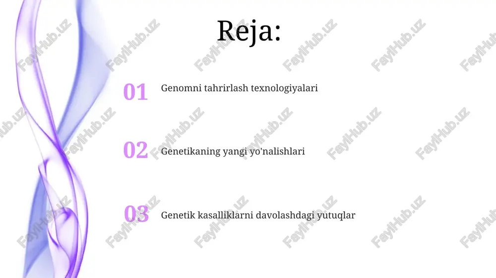 i lokuslar xaritalash (qtl) miya tuzilishi va funktsiyasi bilan bog'liq genetik markerlarni aniqlashga yordam beradi, psixiatrik kasalliklar patofiziologiyasini tushuntiradi. metagenomika va atrof-muhit genetikasi metagenomika 16s rrna genini amplifikatsiyalash orqali mikroblarning xilma-xilligini o'rganadi, bu esa atrof-muhit namunalarida mavjud bo'lgan bakteriyalar turlarini aniqlashga imkon beradi. atrof-muhit genetikasi ifloslantiruvchi moddalarga ta'sir qilganda organizmlardagi gen ekspressiyasining o'zgarishini tahlil qiladi, masalan, metallar ta'sirida genlarning 2-3 baravar ko'payishi kuzatiladi. sun'iy genomika va sintetik biologiya genom yozuvchilari, masalan, crispr-ga asoslangan tizimlar, maqsadli o'zgarishlar orqali butun genomlarni qayta loyihalashga imkon beradi va bu esa dorilar ishlab chiqarish uchun optimallashtirilgan mikroblarni yaratishda muhimdir. sintetik biologiya 2.0 standartlashtirilgan dnk qismlaridan foydalangan holda biologik tizimlarni yaratish uchun muhandislik tamoyillarini qo'llaydi, bu esa yuqori mahsuldorlikdagi qurilishni osonlashtiradi. o'simliklar va hayvonlar genetikasi sohasidagi yutuqlar crispr-cas9 texnologiyasi o'simliklarni genetik modifikatsiya qilishda inqilob qildi, aniqlikni oshirib, hosildorlikni va kasalliklarga chidamlilikni oshirish imkonini beradi. genomni tahrirlash usullari yordamida hayvonlarning erta rivojlanish bosqichlarida genlarni o'chirish orqali kasallik …