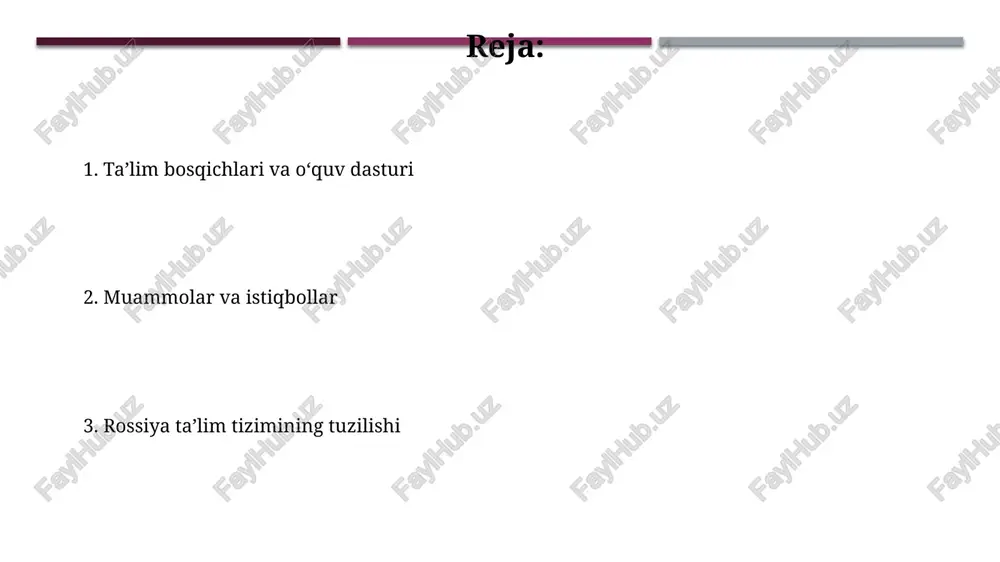 davlat grantlari va to‘lov asosida o‘qish imkoniyatini beradi, grantlar soni har yili hukumat tomonidan belgilab beriladi va tanlov asosida ajratiladi. oliy ta’lim muassasalari bakalavriat, magistratura va aspirantura bosqichlarida ta’lim beradi, bakalavriat 4 yil, magistratura esa odatda 2 yil davom etadi, bu davlat standartlari bilan belgilanadi. kirish kirishi shahri leningrad viloyatida joylashgan bo'lib, 1960-yillarda neftni qayta ishlash zavodi qurilishi bilan birga vujudga kelgan va uning rivojlanishiga bog'liq. kirishi neftni qayta ishlash zavodi (kinef) rossiyadagi eng yirik zavodlardan biri bo'lib, rossiya bozorining taxminan 10 foizini va yevropaning 2 foizini ta'minlaydi. e'tiboringiz uchun rahmat @taqdimot_robot image2.jpg image3.jpg image4.jpg image5.jpg image6.jpg image7.jpg image8.jpg