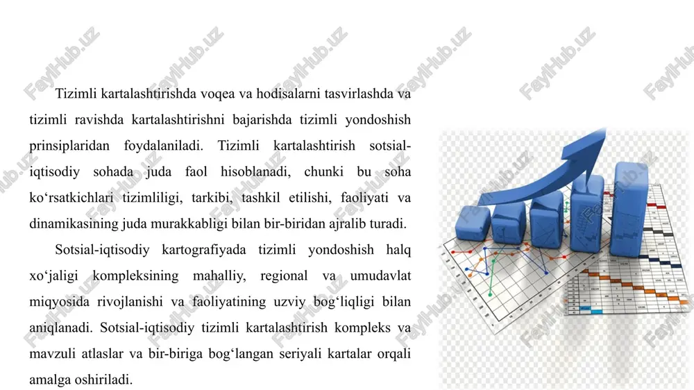 turli tasvirlash usullarini va uslublarini qo‘llash yaxshi natija bermaydi. geografik jihatdan aniq hududlarni muvofiqlashda geografik tusiqlardan (rubejlar) foydlaniladi. masalan, vohalardan cho‘l va chala cho‘llarga o‘tish. geografik muvofiqlash kartalashtirish birligini va bosqichlarini tanlashda ham namayon bo‘ladi (masalan, xo‘jaliklararo, rayonlararo va h.k.). muvofiqlashning yana bir sharti – bu kartalarni ma’lum ketma-ketlik bo‘yicha tuzishdir. atlaslarda bunday ishlar yaxshi bajariladi. ekspeditsion yo‘l bilan karta tuzishda bu ishlar ancha mukammal amalga oshirilada sotsial-iqtisodiy kartalashtirishning yanada rivoj topishiga yangi hisoblash texnologiyalarining, matematik va avtomatik metodlarning kartografiyaga kirib kelishi sababchi bo‘lmoqda. lekin bu metodlarning rivojlanishi uchun davlat va regionlar miqyosida tuzilgan ma’lumotlar banki va maqsadli ta’minlangan geografik axborot tizimlari kerak. davlatni kartografik ta’minlashning boshqa bir bosh yo‘nalishidan biri - bu kosmik s’yomka materiallaridan keng foydalanishdir. hozirgi kunda olib borilayotgan kadastr ishlarida aerosuratlardan foydalanilmoqda. bu esa davlatni sotsial-iqtisodiy kartalashtirishni asosiy manbalar bilan ta’minlashi mumkin. kosmik materiallar, ma’lumotlar banki sotsial-iqtisodiy kartalarni yangilash, hodisalarning rivojlanishini kuzatish, monitoring, baholash va bashoratlash …