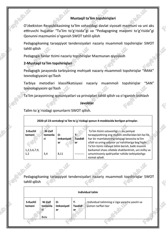 ogika murakkab, ko‘p qirrali soha bo‘lib, u insonni har tomonlama rivojlantirish, ta’lim va tarbiya jarayonini ilmiy asosda tashkil etishga xizmat qiladi. pedagogika fani o‘z ichiga ko‘plab tarmoqlarni oladi. umumiy pedagogika — bu ta’lim va tarbiyaning umumiy qonuniyatlarini o‘rganuvchi asosiy yo‘nalish bo‘lib, barcha boshqa pedagogik fanlar uchun nazariy poydevor hisoblanadi. maktabgacha ta’lim pedagogikasi esa bolalar shaxsini ilk yoshdan rivojlantirishning o‘ziga xos qonuniyatlarini o‘rganadi. boshlang‘ich ta’lim pedagogikasi o‘quvchilarni dastlabki bilim va ko‘nikmalarga ega qilish, o‘qish, yozish, hisoblash kabi amaliy jarayonlarni shakllantirishga qaratilgan. shuningdek, kasbiy ta’lim pedagogikasi o‘rta maxsus va oliy ta’lim bosqichlarida mutaxassis tayyorlash jarayonini o‘rganadi, maxsus pedagogika (defektologiya) esa jismoniy yoki aqliy rivojlanishida nuqsoni bo‘lgan bolalar bilan ishlashning nazariy va amaliy jihatlarini tahlil qiladi. ijtimoiy pedagogika esa tarbiyaning oiladan tashqari, jamiyat va muhitdagi shakllarini o‘rganadi. pedagogik fanlarni boshqa ijtimoiy fanlar bilan qiyoslasak, ular orasida o‘zaro chuqur bog‘liqlik mavjudligini ko‘ramiz. masalan, psixologiya bilan pedagogika o‘rtasidagi bog‘liqlik — o‘quvchi shaxsining ruhiy holatini, yosh …