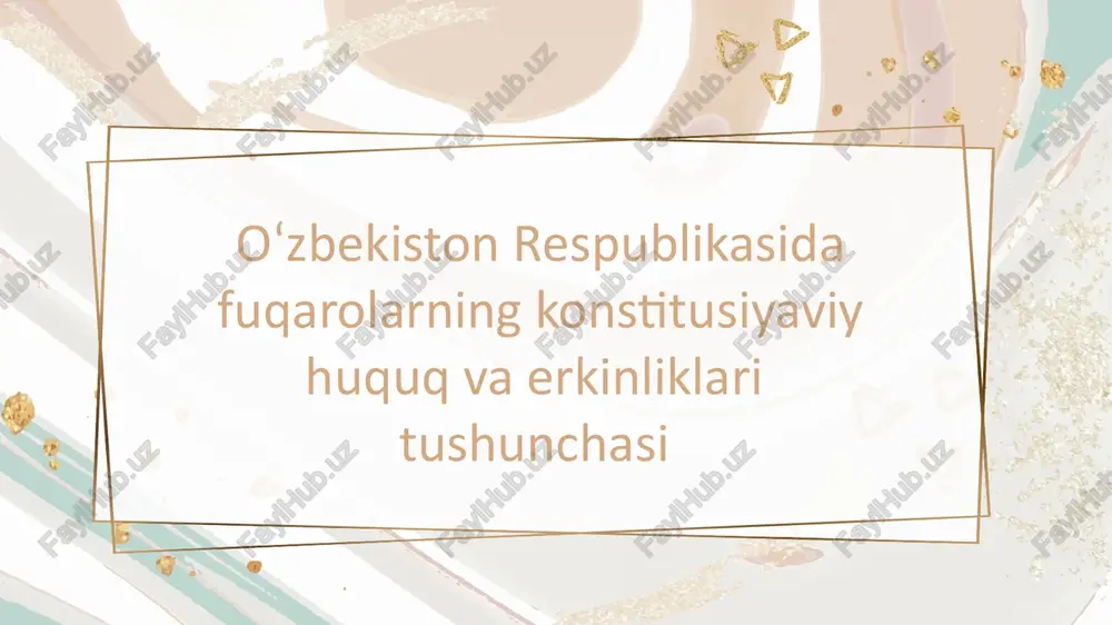 ari va burchlarining konstitutsiyaviy asoslari alohida ta'kidlangan. u demokratik jamiyatda shaxs huquq va majburiyatlarining ahamiyatini e'tirof etgan holda konstitutsiyaviy burchlar evolyutsiyasini aks ettiradi. u konstitutsiyaviy burchlarning tarixiy rivojlanishi va taraqqiyotini yoritib beradi, jamiyatning oʻzgaruvchan ehtivoilari va gadrivatlarini e'tirof etadi. konstitutsiva tenglik. adolat va javobgarlik tamoyillarini qoʻllab- quvvatlaydi, inson va fuqarolar huquglarini himoya qilish va ta'minlashni ta'minlaydi. yangilangan konstitutsiva adolatli va inklyuziv jamiyatni shakllantirishda konstitutsiyaviy burchlarning ahamiyatini ta'kidlaydi. u huquqlarni amalga oshirish va umumiy maqsadlarni amalga oshirishga koʻmaklashuvchimas'ulivat madaniyati va faol rivojlantirishga qaratilgan. 7 7 7 8 8 8 yangilangan konstitutsiyada inson va fuqarolarning huquqlari, erkinliklari va burchlarining asosiy tamovillariga alohida urg'u berilgan. bu jamiyat tuzilishida ushbu asosiy qadriyatlarni muhimligini ta'kidlaydi. konstitutsiyaviy erkinliklar demokratik jamiyatning asosini tashkil etib, shaxs oʻz huquqlarini amalga oshirishi va oʻz majburiyatlarini bajarishi uchun sharoit varatadi. konstitutsivada bu erkinliklar sogʻlom va gullab-yashnagan davlat uchun zarur boʻlgan muhim ahamiyatga ega. yangilangan konstitutsiya konstitutsiyaviy erkinliklarni e'tirof etish va himoya …