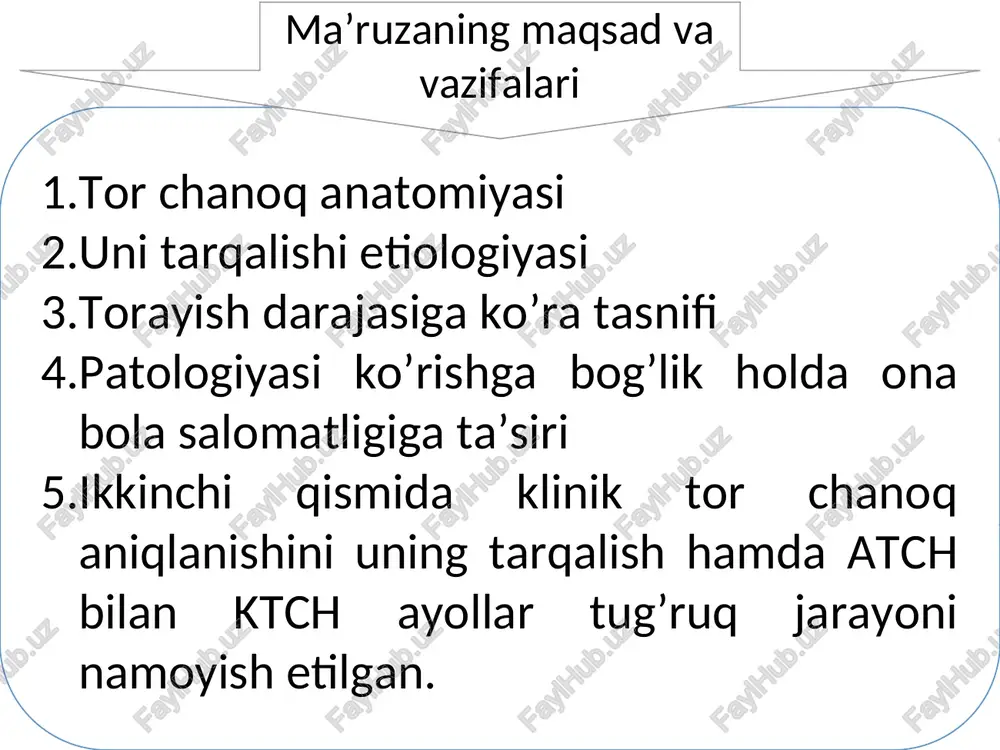 1,5-2 sm _ kiskargan bo’ladi. tor chanogqning eng asosiy kursatkichi chin kanyugata. agar u 10 sm va undan kichik bulsa, tor chanoqdan dalolat beradi. tor chanog 2 ga bulinadi. anotomik tor chanoq klinik tor chanoq f anotomi tor chanoq: l chanogning tashgqi o’lchamlari o’ichangandan keyin p quyiladi. } klinik tor chanog: esa, l tugruq vaqtida homila boshi bilan chanoq ulchamlari mos ) kelmaganda quyiladi. f bolalik davrida surunkali etiologiyasi — infantilizm mpelopstes ctish davrideel kasalliklar | | . balolik davrida areca sterol suyak va buginlar rahit kasalligi paytida onaning sil kasalligni . gl sifatli bilan kasallanishi . ovkatlanmasligi | moddalar singan almashinuvining _ suyaklarning buzilishi notugri usishi anotomik tor chanoq 3-3,6 % tomonlama toraygan fi chanoq umuman toraygan yassi tor chanoq chanoq spandilomatik tor chanoq varonkasimon tor chanoq ostsomalyatik tor chanoq suyak ustmasi va ekzostazlyar natijasida toraygan chanoq kifotik tor chanog va boshkalar il darajasi 9-7,5 cm raya ill darajasi …