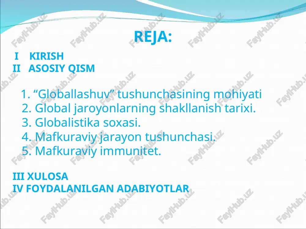 tahdidlar va globallashuv jarayonlarini aholining keng qatlamlari anglab yetishi, shuningdek jahon hamjamiyati va unga mos keluvchi qadriyatlarga munosabat, madaniyat, turmush tarzining shakllanishi mazkur bosqichga xos xususiyat hisoblanadi. ayni shu davrda axborot-texnologiya inqilobining rivojlanishi jadallashdi, mif, din, falsafa, fan, ekologiya bilan bir qatorda global ong ijtimoiy ongning yana bir shakli sifatida paydo bo'ldi. globalistika. jahon rivojlanishining eng yangi tendensiyalarini anglab yetish borasidagi ko'p sonli sa'y-harakatlar globallashuv jarayonlarining mohiyati, tendensiyalari va sabablarini, ular ta'sirida yuzaga kelayotgan global muammolarni aniqlash va bu jarayonlarning oqibatlarini anglab yetishga qaratilgan fanlararo ilmiy tadqiqotlar sohasi – globalistika paydo bo'lishiga olib keldi. kengroq ma'noda «globalistika» atamasi globallashuvning turli jihatlari va global muammolarga oid ilmiy, falsafiy, madaniy va amaliy tadqiqotlarni, jumladan ularning olingan natijalarini, shuningdek ularni ayrim davlatlar darajasida ham, xalqaro miqyosda ham iqtisodiy, ijtimoiy va siyosiy jabhalarda amalga joriy etish borasidagi amaliy faoliyatni ifodalash uchun qo'llaniladi. globalistika mustaqil ilmiy yo'nalish va ijtimoiy amaliyot jabhasi sifatida 1960-yillarning oxirlaridan e'tiboran …