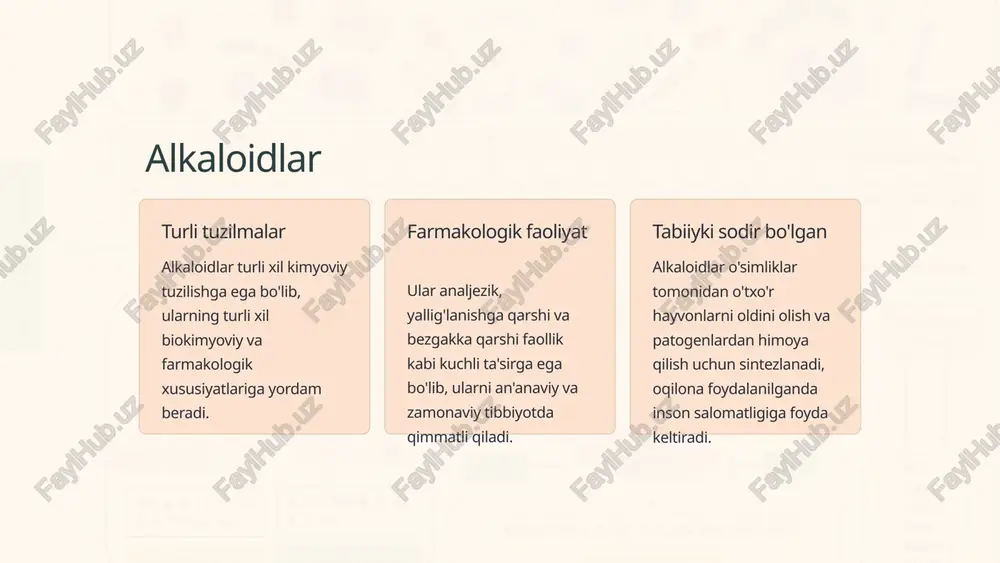 munitetni oshiradi 6 zamonaviy ilovalar sintetik giyohvand moddalarni ishlab chiqish ayrim o'simliklardan olingan birikmalar zamonaviy sog'liqni saqlashda dorivor o'simliklarning imkoniyatlarini ko'rsatadigan farmatsevtika preparatlarini ishlab chiqish uchun shablon bo'lib xizmat qiladi. oziqlantiruvchi moddalar nutraceuticals deb nomlanuvchi o'simliklardan olingan farmatsevtika mahsulotlari terapevtik foydalari va minimal yon ta'siri tufayli mashhurlikka erishmoqda. 7 kelajakdagi tadqiqot yo'llari 1 farmakologik tasdiqlash dorivor o'simliklarning farmakologik xususiyatlarini ilmiy jihatdan tasdiqlashga, ularning zamonaviy tibbiyotda qabul qilinishini kuchaytirishga intiling. 2 kengaytirilgan ekstraksiya texnikasi biologik faol birikmalarni ajratib olish va tozalashning ilg‘or usullarini ishlab chiqish, ularning terapevtik samaradorligini oshirish. 3 ekologik barqarorlik dorivor o'simliklar turlarining xilma-xilligini himoya qilish uchun barqaror etishtirish va saqlash usullarini o'rganing. 8 global ahamiyati madaniy an'analar dorivor o'simliklar turli madaniyatlarning an'anaviy davolash usullarining ajralmas qismi bo'lib, global sog'liqni saqlashda bioresurslarning ahamiyatini anglatadi. tabiatni saqlash harakatlari dorivor o'simliklar turlarini saqlashga qaratilgan sa'y-harakatlar biologik xilma-xillikni saqlash va tabiiy dori vositalaridan barqaror foydalanishni ta'minlash uchun juda muhimdir. botanika tadqiqotlari botanika …