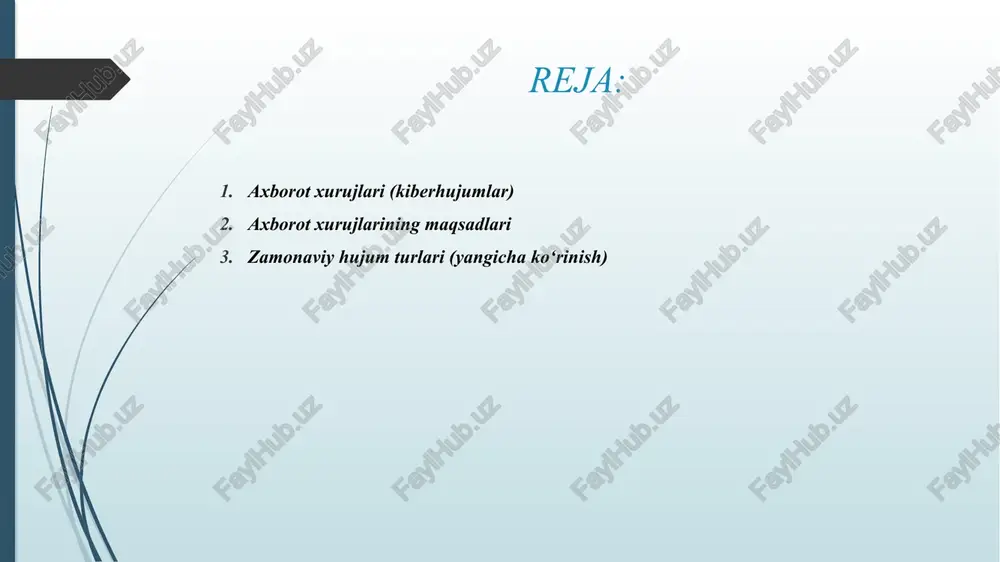 us” yoki “phishing” emas; hozirgi kunda ular ko‘p qatlamli, maqsadli va ko‘pincha uzoq muddatli (persistent) bo‘ladi. ularning asosiy xususiyatlari: ko‘p vektorlik: bir vaqtning o‘zida email, mobil ilova, supply-chain komponenti va bulut hisobi orqali amalga oshirilishi mumkin. ma’lumotga yo‘naltirilgan: tizim buzilgandan keyingi haqiqiy maqsad — ma’lumotlar, intelektual mulk yoki tizim ustidan uzoq muddatli nazorat. keng miqyosli avtomatlashtirish: botnettlar, ai yordamida tayyorlangan spear-phishing (maqsadli firibgarlik) kampaniyalari. zamonaviy hujum turlari (yangicha ko‘rinish) supply-chain hujumlari — dasturiy ta’minot yetkazib beruvchisi yoki kutubxona orqali manba zanjiri orqali kirish. advanced persistent threats (apt) — uzoq muddatli, resursli va maqsadli hujumlar (ko‘pincha davlat yoki katta tashkilotlarga qarshi). cloud-focused hujumlar — noto‘g‘ri sozlangan s3/pod, iam soxtalashtirish, konteyner qobiliyatlarini suiiste’mol qilish. iot hujumlari — kam himoyalangan qurilmalar orqali kirib, tarmoqni pivot qilish. mobile/android/ios hujumlari — ilovalar orqali ruxsatlarni suiiste’mol qilib ma’lumot olib ketish. deepfake va ai-driven social engineering — ovoz yoki video soxtalashtirish yordamida xodimlarni alday olish. ransomware as …