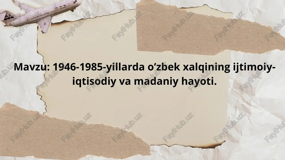 a olmaliq kimyo zavodi qurilib ishga tushirildi. 1985-yilda respublika kimyo korxonalarida 7,8 mln tonna mineral o'g'itlar ishlab chiqarildi, bu 1960-yildagidan 7 marta, 1950-yildagiga nisbatan 15 marta ortiq edi. o'zbekistonda 60-yillarda oltin qazib olish sanoati bunyod etildi. muruntov, chodak, konbuloq oltin konlari, farg'ona vodiysidagi daryo oʻzanlaridan sochma oltin, nurota, qurama, zarafshon, hisor, pomir tog'larida oltin tarkibli kvars tomirlari va rudalar mavjudligi aniqlandi. respublika hududida 30 ta oltin koni aniqlandi. oltin qazib oluvchi muruntov tog' boyitish kombinati, marjonbuloq kombinati qurildi. «o'zbek oltin» birlashmasi tuzilgach, uning tarkibida chodak boyitish kombinati (1965), angrenda oltin saralash fabrikasi qurilib ishga tushirildi. bu davrda o'zbekistonda yengil sanoat bir tomonlama rivojlanishga yo'naltirildi. asosiy e'tibor paxta qabul qilish, paxta tozalash, pillakashlik, qorako'l teriga va kanop tolasiga dastlabki ishlov berish, jun yuvish tarmoqlarini rivojlantirishga qaratildi. o'zbekiston bunday xomashyolardan tayyor mahsulotlar tayyorlash imkoniyatiga ham, huquqiga ham ega emas edi. bu masalani markaziy hokimiyat hal qilardi. tayyor xomashyo ittifoqning boshqa shaharlariga olib …