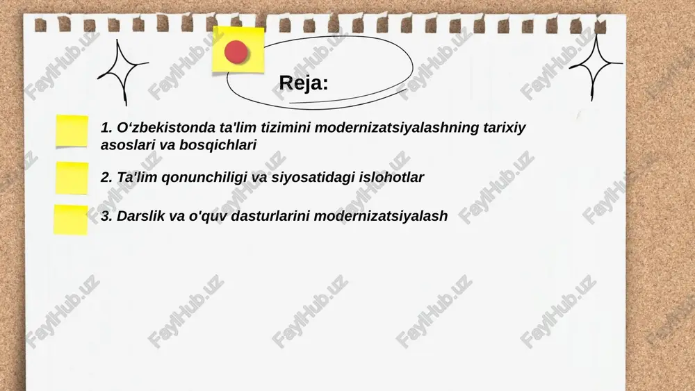 oer resurslari pilot loyihalarda sinovdan o'tkazilib 2021–2025 yillarda kengaytiriladi. o'qituvchilar uchun malaka oshirish kurslari va baholash tizimining kompetensiyaviy o'lchovlari joriy etiladi. darsliklarni 3 bosqichli ekspertiza orqali tasdiqlash tavsiya etiladi. ... t.me/slaydai_bot raqamli ta'lim va ta'lim infratuzilmasini raqamlashtirish oʻzbekistonda 2020-yildan keyin tezlashdi. 2030-yilgacha boʻlgan raqamlashtirish strategiyasi onlayn platformalar, elektron darsliklar, masofaviy ta'lim, maktablar tarmoqqa ulanishi va raqamli sinflarni joriy etishni nazarda tutadi. ... t.me/slaydai_bot oʻqituvchilarni raqamli kompetensiyalar bo‘yicha qayta tayyorlash, elektron boshqaruv tizimlari va ma'lumotlar bazalarini yaratish ustuvor yo'nalishlaridir. ... t.me/slaydai_bot oʻqituvchilarni malaka oshirish va kasbiy rivojlantirish tizimi doimiy professional ta'lim, attestatsiya va sertifikatlash, kompetensiyalarga asoslangan standartlar, raqamli ta'lim platformalari va masofaviy kurslarni o‘z ichiga oladi. ... t.me/slaydai_bot tizim hududiy malaka markazlari, oliy ta'lim muassasalari va xalqaro hamkorlik orqali metodik yordam, pedagogik tadqiqotlar va mentorlikni ta'minlaydi. monitoring, baholash va ragʻbatlantirish mexanizmlari orqali kasbiy yoʻl va mehnatga asoslangan motivatsiya yaratiladi. ... t.me/slaydai_bot baholash va attestatsiya tizimlarini isloh qilish maqsadi o‘quv natijalarini kompetensiyalarga …