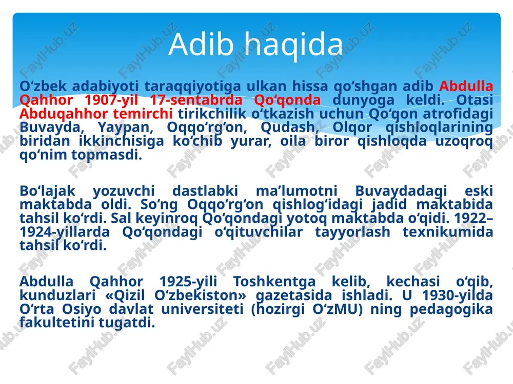 yetadi. “dahshat” hikoyasi haqida image3.jpg /docprops/thumbnail.jpeg abdulla @ahhor oo hayotl va z ijodi. hikoyalart 4 i