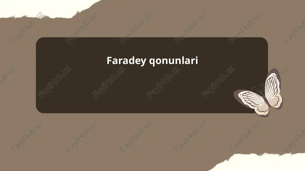 i o‘zgartirib elektr tokini hosil qila oldi. bu kashfiyot elektr generatorlari va transformatorlar uchun muhim asos bo‘ldi. 1845-yilda faradeyning ishlari elektromagnit maydon va yorug‘lik o‘rtasidagi bog‘lanishni ko‘rsatdi, bu esa elektromagnit nazariyasining rivojlanishiga sabab bo‘ldi. faradeyning ishlaridan keyin 1865-yilda jeyms klerk maksvell elektromagnit maydonlar nazariyasini ishlab chiqdi. ... t.me/slaydai_bot 4. faradeyning birinchi qonuni faradeyning birinchi elektroliz qonuni shunday deydi: elektroliz jarayonida ajralib chiqadigan yoki eriydigan moddaning massasi (m) elektrolitdan o'tgan elektr zaryadining miqdoriga (q) to'g'ri proporsional. boshqacha aytganda, m = kq, bu yerda k faradey konstantasi bilan bog'liq elektrokimyoviy ekvivalent. faradey konstantasi (f) taxminan 96485 kulon/mol ga teng. bu qonun elektrotexnika va kimyoda elektrokimyoviy tenglamalarni tushunishda asosiy rol o'ynaydi. faradeyning birinchi qonuni orqali moddaning kimyoviy reaksiyalardagi o'zgarishini aniqlash va elektronlarning miqdorini hisoblash osonlashadi. ... t.me/slaydai_bot faradeyning ikkinchi qonuni elektroinduksiya jarayonini tasvirlaydi. ushbu qonunga ko‘ra, vaqt birligi ichida induksiya eyuk (elektr yurituvchi kuch) magnit oqimning o‘zgarish tezligiga proporsionaldir. matematik ifoda shaklida bu …