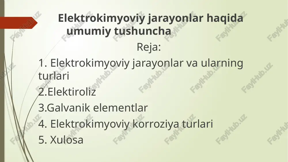 gi formula orqali ko’rishimiz mumkin; ia=ik=io ia-anodda tok kuchi; ik- katodda tok kuchi io- almashinish tok kuchi zaryadlangan zarracha harakatga bog’liq tok hosil qilish. nomuozanat jarayonda esa ia=/ik=/io ia-anodda tok kuchi; ik- katodda tok kuchi io- almashinish tok kuchi nomuozanat sistemada elektirokimyoviy reaksalar tez anod yoʻnalishda ham katod yonalishda ham bir xil boʻlmaydi. elektrokimyoviy reaksalar tez vaqt birligida modda miqdori bilan belgilanadi. faradey qonuni boʻycha esa modda miqdori va eritmadan oʻtkazilayotkan tok orasida bogʻliq mavjud bolgan uchun elektirokimyoviy reaksalar quydagicha ifodalanadi; elektrokimyoviy reaksalar elektrod elektrolid chegarasida boʻlgani uchun reaksiya tez chegara sirt yuzasiga ham bogʻliq i=i/s faradey qonunlari asosida malum miqdorda modda olish uchun qancha elektir toki sariflanishini hisoblash mumkin. har qanday elektrod jarayon murakkab geterogen jarayon hisoblanadi. bu jarayon bir nechta bosqichni o’z ichiga oladi. katodda boradigan reaksalar ularni eng sekin boradigan bosqich bilan belgilanadi. bunday bosqich sekinlashtirilgan yoki limitlovchi bosqich deyiladi. (chegaralangan) nacl=na*+cl` elektrostatik kuch tasirida elektrod sirtiga …