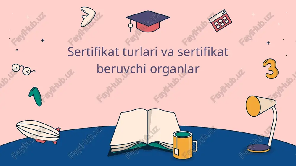 a ishonchli sertifikatlarni taqdim etuvchi tashkilotlarni o'z ichiga oladi • regulyatsiya va talablar - sertifikat beruvchi organlar faoliyati muayyan qonunlarga asoslanadi va yuqori standartlarga javob beradi • tadqiqot va tekshiruvlar - sertifikat olish jarayoni keng qamrovli tadqiqot va sifat tekshiruvlarini talab qiladi sertifikat olish jarayoni haqida ma'lumotlar beriladi • sertifikat turlari - sertifikat olish jarayoni turli xil sertifikatlar uchun o'ziga xos xususiyatlarga ega bo'lishi mumkin • ariza topshirish - sertifikat olish uchun ariza topshirish muhim qadamlardan biridir va to'g'ri to'ldirilishi kerak sertifikatlarning amal qilish muddati va shartlari ko'rsatiladi • amal qilish muddati - sertifikatlarning amal qilish muddati ularni berish bilan boshlanadi va maxsus belgilangan vaqtgacha davom etadi • yana qabul qilish - sertifikat muddati tugaganidan so'ng, uni yangilash, qisqa muddatli kurslar yoki imtihonlarni o'tkazish orqali amalga oshirish mumkin • shartlar - sertifikat olish uchun talab etiladigan shartlar o'zgarishi mumkin, bu yig'ilishlar, malaka oshirish yoki boshqa o'quv dasturlar bilan belgilanadi • …