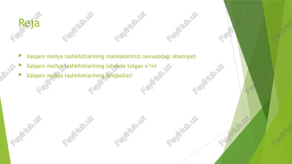 ha ko‘p tarmoqli agentlik (ikka); investisiyaviy nizolarni hal qilish xalqaro markazi (inhxm). jahon banki guruhining asosiy maqsadi rivojlanayotgan va iqtisodiyotiga o‘tish davrida bo‘lgan davlatlarga moliyaviy yordam ko‘rsatish hisoblanadi. ushbu guruh tarkibiga kiruvchi har bir institut o‘z resurslaridan mustaqil ravishda va o‘zlari belgilangan sharoitda mamlakatlarning iqtisodiy rivojlanish dasturlarini amalga oshirishga hissa qo‘shadigan investisiya loyihalarini moliyalashtirish bo‘yicha faoliyat olib boradi. xalqaro tiklanish va taraqqiyot banki (xttb) bretton-vud konferensiyasi qaroriga asosan 1944 yilda tashkil etilgan bank. global rivojlanish tashkiloti bo‘lib, jahon banki guruhining missiyasini qo‘llab-quvvatlaydigan, o‘rtacha daromadli va eng past darajadagi daromadli mamlakatlarga kreditlar, kafolatlar, xatarlarni boshqarish bo‘yicha mahsulotlar va maslahat xizmatlarini taqdim etuvchi eng yirik bank hisoblanadi. xalqaro rivojlanish assosiasiyasi (xra)ga 1956 yil asos solingan bo‘lib, dunyodagi eng qashshoq mamlakatlarga foizsiz kreditlar va grantlar taqdim etadi. yaimning qiymati aholi jon boshiga 835 aqsh dollardan oshmaydigan mamlakatlargina xra dan qarz olish huquqqa ega. xra 30-40 yillik muddatga va dastlabki o‘n yillik imtiyozli davr …