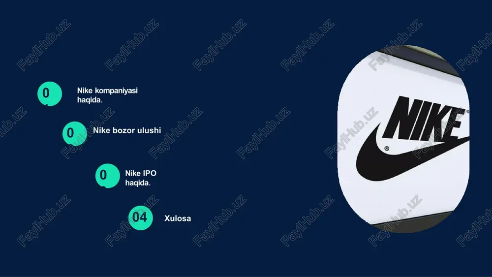 o'zining birinchi xodimini ishga oladi. bu jeff jonson bo'lib chiqdi, u qisqa vaqtdan so'ng kompaniyani g'alaba ramzi bo'lgan qadimgi yunon ma'budasi sharafiga nike nomini o'zgartirishni taklif qildi. shunday qilib, brend yangi nom oldi. jonson nike-ga yangi savdo strategiyasini olib keldi - iste'molchilarga ularning fikr va istaklarini inobatga olgan holda individual yondashuv. mijozlarning telefon raqamlarini aniqladi va sotib olingan mahsulotlar sifatini so‘radi, poyabzalda kamchiliklar bor-yo‘qligini aniqladi, ularga yangi modellarni taklif qildi, taklif va mulohazalari sabr bilan tingladi. bugungi kunda nike - sport poyafzallari va kiyimlarini ishlab chiqarishda etakchi bo'lgan brend. uning korxonalarida 38 ming xodim ishlaydi, sof foyda sezilarli darajada 2 milliard dollardan oshadi va kompaniyaning ishlab chiqarish quvvatlari xitoy, indoneziya, vetnam, meksika va boshqa mamlakatlarda joylashgan. . nike bozor ulushi nike jahon sport poyabzali va kiyim-kechak sanoatida dominant bozor yetakchisi sifatidagi mavqeini saqlab qoldi. yaqinda o'tkazilgan bozor tadqiqotlari hisobotlariga ko'ra, nike jahon sport poyabzali bozorining taxminan 28-30% va jahon sport …