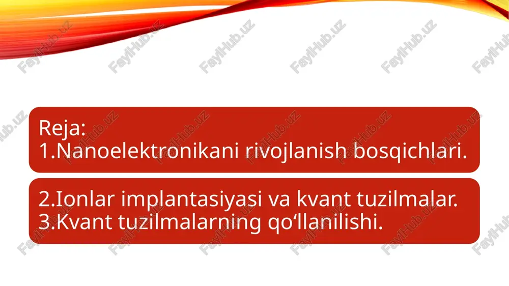 ketdi. yupqa plyonkalar olish va ularning xususiyatlarini o’rganish o’tgan asrning 70 yillardan boshlab qo’llanilib kelinayotgan an’anaviy usullari mavjud. bu usullar bilan olingan plyonkalarning qalinligi asosan bir necha mikrondan o’nlab mikrongacha bo’lib, ular qattiq jismli elektron asbobsozlikda hozirgi kunda ham muvaffaqiyatli qo’llanilib kelmoqda. hozirgi vaqtga kelib yupqa (d102103 nm) va o’ta yupqa (d hozirgi paytda nanoelektronika rivojlanmoqda, ya’ni elektron asbobsoslikda qalinliklari o’nlab nanometr (1 nm = 10-9 m) bo’lgan plyonkalarni ishlatish ustida ishlar olib borilmoqda. bunday plyonkalar ustma-ust, qatlama-qatlam qilib joylashtirilib aktiv va passiv elementlar hosil qilishda ishlatilishi mumkin. fan va texnika rivojlanib uch o’lchamli tizimlar hosil qilinmoqda. bunday tizimlarda 1 sm3 hajmda yuz minglab-millionlab yupqa plyonkali elementlarni joylashtirish mumkin. ular asosida hosil qilingan integral sxemalar katta va o’ta kattaintegral mikrosxemalar debataladi. demak, kerakli maqsadlarda ishlatilishi mumkin bo’lgan yupqa qatlamlarni hosil qilish, ularning tarkibini, kristall va elektron tuzilishini, fizik va kimyoviy xususiyatlarini o’rganish fanning ahamiyatini belgilasa, olingan yupqa plyonkalarning asbob sifatida …