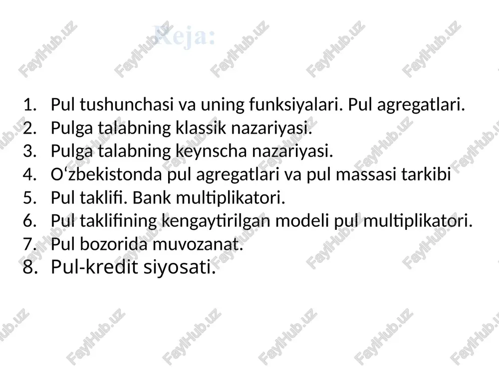 ko’rsatadi: pul agregatlari mlrd. so‘m sana keng ma’nodagi pul massasi1) shu jumladan: milliy valyutadagi pul massasi shundan: chet el valyutasidagi depozitlar, milliy valyuta ekvivalentida tor ma'nodagi pul massasi (m1)2) shundan: milliy valyutadagi boshqa depozitlar muomaladagi naqd pullar (m0) milliy valyutagadi talab qilib olinguncha depozitlar 1 2=3+8 3=4+7 4=5+6 5 6 7 8 01.04.2023 180 780 135 468 77 165 40 296 36 870 58 303 45 312 01.05.2023 184 777 141 467 82 280 43 137 39 144 59 186 43 310 01.06.2023 184 313 142 619 82 848 43 843 39 005 59 771 41 695 01.07.2023 190 134 149 024 88 593 47 068 41 524 60 431 41 110 01.08.2023 192 940 148 088 86 478 46 623 39 855 61 610 44 852 01.09.2023 205 583 158 000 92 801 48 840 43 962 65 198 47 583 01.10.2023 201 696 155 081 89 608 48 …