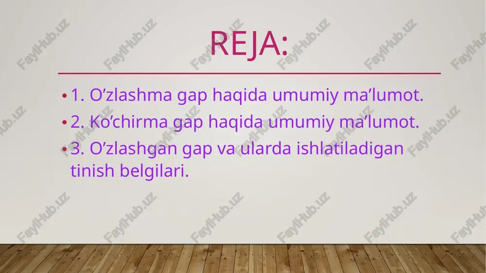 shli ekanligini ko’rsatadi. avtor o’zganing mazmunini saqlab, grammatik, leksik xususiyatlarni o’zgartirib bayon qilib bersa, o’zlashtirma gap deyiladi. masalan: astaxov chu bilan suhbat qilishni orzu qilganini, lekin qo’li tegmaganini aytdi. ko’chirma gap. ko’chirma gapdagi mazmun tinglovchiga qaratiladi. ko’chirma gap bir so’zdan, bir ega yoki bir necha gapdan, ba’zan butun bir abzasdan iborat bo’lishi mumkin. avtor gapi esa ko’pincha ikki sostavli birgina sodda gapdan tashkil topadi. qo’shma gap shaklida yoki bir sostavli sodda gap shaklida deyarli qo’llanmaydi. misollar: «qo’rg’on buzilibdi. yigitlarni, suvchilarni to’sishga olib borsin», - deb buyurdi mahkamov. (o.) «hozir hosil uchun kurashning ayni vaqti, - dedi o’ktam jiddiy tus bilan, yaxshi parvarish qilsang, g’o’zani ovqatdan, suvdan toliqtirmasang, kun sayin hosilni ko’rasan».(o) u joy ko’rsatib, mehribonlik bilan murojaat qildi` «kelganingga xursandman». ko’chirma gapning kesimi fel, ot yoki boshqa turkum so’zlari bilan ifodalanadi. quyidagi fellar avtor gapining kesimi bo’lib keladi. gapirish, so’zlash ma’nosini bildiruvchi demak, aytmoq, gapirmoq, so’zlamoq singari fellar. masalan: «ko’p …