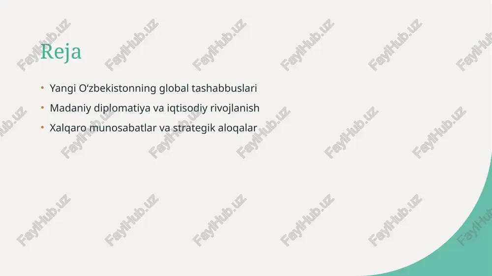 lab, madaniy diplomatiya va iqtisodiy aloqalarni kengaytirishga intilmoqda, bu esa global integratsiyaga xizmat qiladi. madaniy diplomatiyaning oʻzbekistondagi roli va ta'siri. 1 madaniy diplomatiya roli oʻzbekiston madaniy diplomatiya orqali xalqaro aloqalarni mustahkamlashga intilmoqda, bu esa uning global imidjini yaxshilaydi va madaniy almashinuvni rivojlantiradi. 2 madaniy meros va ta'sir oʻzbekistonning boy madaniy merosi, jumladan, me'morchilik va san'at, xalqaro hamkorlikda muhim rol o'ynaydi va boshqa mamlakatlarda qiziqish uyg'otadi. 3 oʻzbekiston va global hamkorlik oʻzbekiston, turli xalqaro madaniyat festivallarida ishtirok etib, o'zini dunyoga tanitadi, bu esa mamlakatning global hamkorlik imkoniyatlarini kengaytiradi. iqtisodiy rivojlanish va madaniy almashuvlar: oʻzbekistonning yangi yoʻli. iqtisodiy rivojlanish va madaniy almashuvlar oʻzbekistonning global arenada raqobatbardoshligini oshirmoqda. yangi tashabbuslar orqali, mamlakatimiz xalqaro hamkorlikni kuchaytirib, madaniyatlararo aloqalarni yanada rivojlantirmoqda. - ekonomik o'sish uchun yangi sohalarga e'tibor qaratish. - madaniy almashuvlar orqali xalqaro miqyosda tanilish. - global iqtisodiyotga integratsiya jarayonlari. photo by hannah sibayan on unsplash global madaniyatda oʻzbekistonning o‘rni va imkoniyatlari. oʻzbekistonning madaniyati …