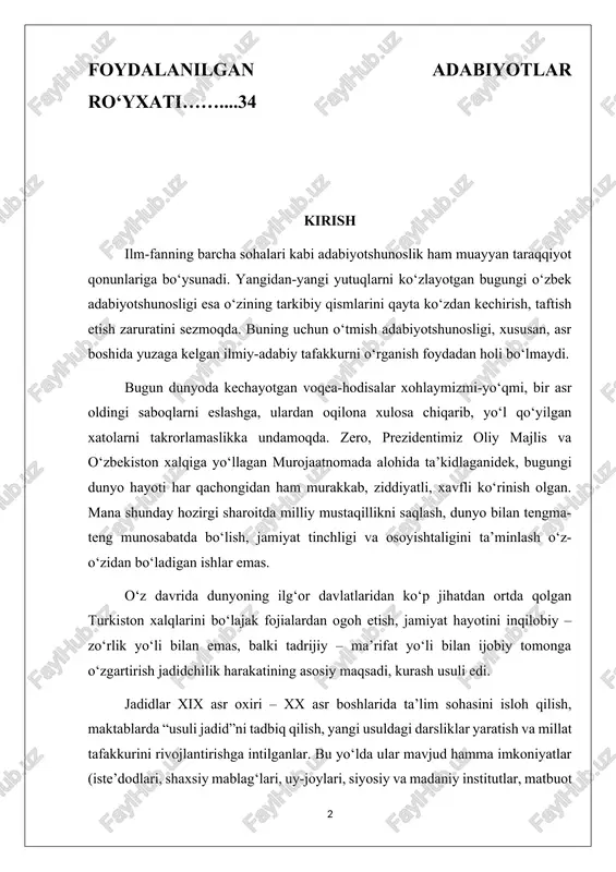 arda “usuli jadid”ni tadbiq qilish, yangi usuldagi darsliklar yaratish va millat tafakkurini rivojlantirishga intilganlar. bu yo‘lda ular mavjud hamma imkoniyatlar (iste’dodlari, shaxsiy mablag‘lari, uy-joylari, siyosiy va madaniy institutlar, matbuot hamda teatr, ma’rifat uylari va hokazolar)dan to‘liq foydalanganlar, hatto aziz umrlarini ham fido qilganlar. avval chor hukumati, keyin sho‘rolar davlati, ichki qora kuchlar – eskicha va johil ulamolar tomonidan ko‘rsatilgan zulm-zo‘ravonliklar tazyiqlar, quvg‘inlarga qaramay, jadid bobolarimiz o‘zlari tanlagan yo‘ldan qaytmadilar. prezidentimiz murojaatnomada alohida ta’kidlaganidek: “biz qadimiy va boy tariximizni, ayniqsa g‘oyat og‘ir sharoitda ilm-ma’rifat, inson erkinligi, xalq ozodligi, vatanga, milliy qadriyatlarga mehr va sadoqat g‘oyalarini dadil ko‘tarib chiqqan jadid bobolarimiz faoliyatini yanada chuqur o‘rganishimiz lozim. ularning ulug‘ maqsadlar yo‘lidagi mardona kurashi va fidoyiligi yangi o‘zbekistonni qurishda barchamiz, avvalo, yoshlarimiz uchun chinakam ibrat maktabi bo‘lib xizmat qilishi zarur”[footnoteref:1]. [1: https://president.uz/oz/lists/view/5774] ma’lumki, imperiya hukmi ostida jadidchilik harakati og‘ir va qarama-qarshiliklarga to‘la bo‘lmish davrda o‘z faoliyatini olib bordi. jadidchilik xix asr 80-yillari o‘rtalaridan turkiston …