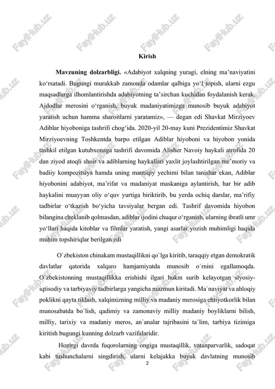 taqillikka erishishi ilgari hukm surib kelayotgan siyosiy-iqtisodiy va tarbiyaviy tadbirlarga yangicha mazmun kiritadi. ma`naviyat va ahloqiy poklikni qayta tiklash, xalqimizning milliy va madaniy merosiga ehtiyotkorlik bilan munosabatda bo`lish, qadimiy va zamonaviy milliy madaniy boyliklarni bilish, milliy, tarixiy va madaniy meros, an`analar tajribasini ta`lim, tarbiya tizimiga kiritish bugungi kunning dolzarb vazifalaridir. hozirgi davrda fuqorolarning ongiga mustaqillik, vatanparvarlik, sadoqat kabi tushunchalarni singdirish, ularni kelajakka buyuk davlatning munosib farzandlari qilib kamol toptirish zamon talabidir. har bir millatning ma`naviy boyligi umuminsoniy qadriyatlarning birligidan tashkil topadi. madaniy meros o`tmishning yutug`i, uni to`la va oqilona egallash, takomillashtirish esa hozirgi zamon avlodlarining muqaddas vazifasidir. o`zining madaniy meroslarini, qadriyatlarini bilmaslik yoki mensimaslik esa millat va uning istiqboli uchun katta fojiadir. «jamiyat taraqqiyotini, asosiy, uni muqarrar falokatdan qutqarib qoladigan yagona kuch ma`rifatdir». ma’lum qilinishicha, mamlakat ta’lim-tarbiya tizimini yana-da takomillashtirish, ilm-fan sohasi rivojini jadallashtirish maqsadida prezident sh.mirziyoyev farmoni loyihasi ishlab chiqildi. mazkur hujjat regulation.gov.uz portaliga qo‘yilib, barcha hududlarda, mahalliy kengashlarda …