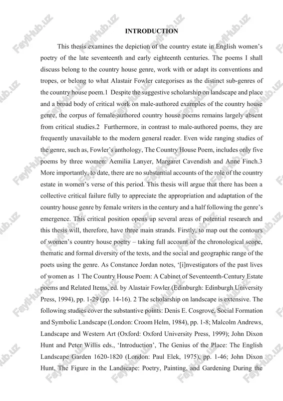 nd geographic range of the poets using the genre. as constance jordan notes, ‘[i]nvestigators of the past lives of women as 1 the country house poem: a cabinet of seventeenth-century estate poems and related items, ed. by alastair fowler (edinburgh: edinburgh university press, 1994), pp. 1-29 (pp. 14-16). 2 the scholarship on landscape is extensive. the following studies cover the substantive points: denis e. cosgrove, social formation and symbolic landscape (london: croom helm, 1984), pp. 1-8; malcolm andrews, landscape and western art (oxford: oxford university press, 1999); john dixon hunt and peter willis eds., ‘introduction’, the genius of the place: the english landscape garden 1620-1820 (london: paul elek, 1975), pp. 1-46; john dixon hunt, the figure in the landscape: poetry, painting, and gardening during the eighteenth century (baltimore: johns hopkins university press,1989); james turner, the politics of landscape: rural scenery and society in english poetry 1630-1660 (oxford: blackwell, 1979); chris …