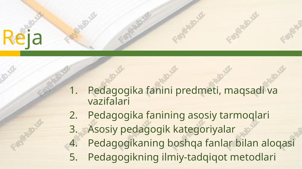 da komil insonni voyaga yetkazishning bir butun xolatdagi muammolarini xal kilish; ta’lim-tarbiya samaradorligini tinmay oshirish va dune talablari darajasiga olib chiqish masalalariga ijodiy yondashish; umuminsoniy qadriyat va milliy madaniyatning asoslarini e’tiborga olib, ta’lim-tarbiya mazmunini, milliy mafkurani shakllantirib borish imkonini yaratish; pedagogika-tarbiyashunoslik qoida, qonunlarni ilg’or tajribalar asosida boyitib borish va yangi ish shakllarini izlashga tadbirlar belgilash; uzluksiz ta’lim tizimini yanada rivojlashtirish muammolarini xal kilish; “kadrlar tayyorlash milliy dasturi” ni amalga oshirish; pedagogika fanining vazifalari: sharq va g’arbda xalq yaratgan xalq og’zaki ijodiyoti, pedagogikasi, mutafakkir, ma’rifatparvar, pedagog va olimlarning tarbiyashunoslikka doir ilg’or g‘oyalarini o‘rganib, tahlil qilib, komil insonni tarbiyalash jarayonini o’rganish; komil insonni tarkib toptirishning qonuniyat, qoida va zaruriy sifatlarini aniqlash; pedagogikadagi ta’lim-tarbiya nazariyasini hozirgi davr xususiy metodikasi bilan uzviylik muammolarini ishlab chiqish va yangi pedagogik texnologiya qonunlariga amal qilish; ta’lim-tarbiya nazariyasidagi qoida, qonun, tamoyil, metod va usullarini maktab amaliy hayoti bilan bog‘lab, bo‘lajak o’qituvchilarga o‘rgatish; jamiyatda kechayotgan ijtimoiy islohotlarning samaradorligi uning …