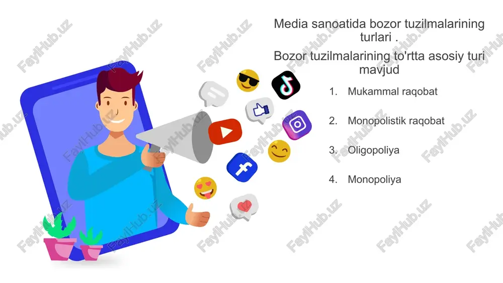 larning mazmunini iste'mol qilishning tubdan farqli turlari bilan tavsiflanadi .. 3. reklama bozorida ommaviy axborot vositalari raqobati yuqorida ko'rsatilgandek, media bozori uchun reklama asosiy ma'nolardan biriga ega, chunki oav reklama beruvchilarga o'z auditoriyasiga kirishni sotadi. shuni esda tutish kerakki, reklama, media tizimlaridagi iqtisodiy rolidan tashqari, media kontentining bir qismidir . reklama daromadi tijorat oav ommaviy axborot vositalarining bozor strategiyalari 1.gorizontal o'sish strategiyasi. gorizontal o'sish - bu kompaniyaning o'sha hududda kengayishi allaqachon o'z biznesini yuritmoqda, ishlab chiqarishni kengaytirish yoki shunga o'xshash kompaniyalarni sotib olish, shuningdek, o'z mavjudligi geografiyasini kengaytirish orqali kompaniyaning bozor ulushini oshirmoqda . 2. vertikal o'sish strategiyasi. vertikal o'sish - o'sish bilan bog'liq bir mahsulotni qayta ishlashning turli bosqichlarida ishlab chiqarishni kengaytirish. misollar bo'lishi mumkin gazeta yoki jurnallar uchun o'z bosmaxonasini qurish, ular tomonidan tarqatish tarmoqlarini yaratish, kabel yoki televidenie stantsiyalari tomonidan o'z dasturlarini ishlab chiqarishga xizmat qiladi . asosan, vertikal o'sish ishlab chiqarish zanjirining barcha qismlarini bitta media …