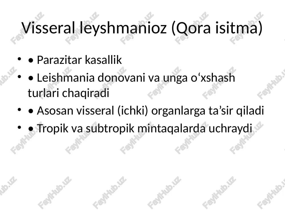ena • erta diagnostika va davolash yakuniy fikrlar • visseral leyshmanioz og‘ir kasallik bo‘lib, erta tashxis va davolash muhim • zamonaviye terapiyalar bilan kasallikni to‘liq davolash mumkin • epidemiologik nazorat va profilaktika – asosiy himoya vositasi image1.jpeg image2.png