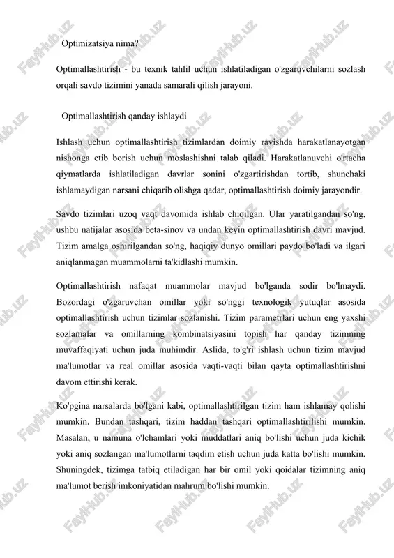 . alohida investorlar va yirik institutlar investitsiya strategiyasini tanlashda yordam beradigan batafsil ma'lumotlarni taqdim etadigan tizimlarga ega bo'lishlari mumkin. o'z nomidan ish yuritadigan shaxslar o'zlari yaratgan ibtidoiy tizimlarga ega bo'lishi mumkin, ular texnologik tajriba yoki kodlash bilimlarini talab qilmasligi mumkin. shuningdek, internetda har kim foydalanishi mumkin bo'lgan savdo tizimlari mavjud. savdo tizimlarini google-da qidirish bepul tizimlar ro'yxatiga olib keladi va ulardan foydalanish uchun to'lov yoki a'zolikni talab qiladi. institutlar yanada takomillashtirilgan tizimlarga tayanadi. ko'pchilik uyda foydalanishga mo'ljallangan o'z tizimlariga ega bo'ladi. ushbu tizimlar rivojlangan bo'ladi va optimallashtirish uchun bepul, yangi boshlanuvchilar yoki oddiy savdogarlar onlayn ravishda topadiganlarga qaraganda ko'proq imkoniyatlarni taklif etadi. investor qaysi tizimni ishlatmasin, ular ma'lumotlarning hanuzgacha noto'g'riligini va tizimlarning ishdan chiqishini bilishi bilan foydalanishi kerak. savdo tizimi bu investorlar sarmoya kiritishda foydalanishi mumkin bo'lgan yana bir vositadir; bu tanqidiy fikrlashga bo'lgan ehtiyojni almashtirmaydi. axborot uslubi va axborot haqida tushuncha xxi asrni informatikasiz tasavvur etib bo`lmaydi. axborot texnologiyalari …