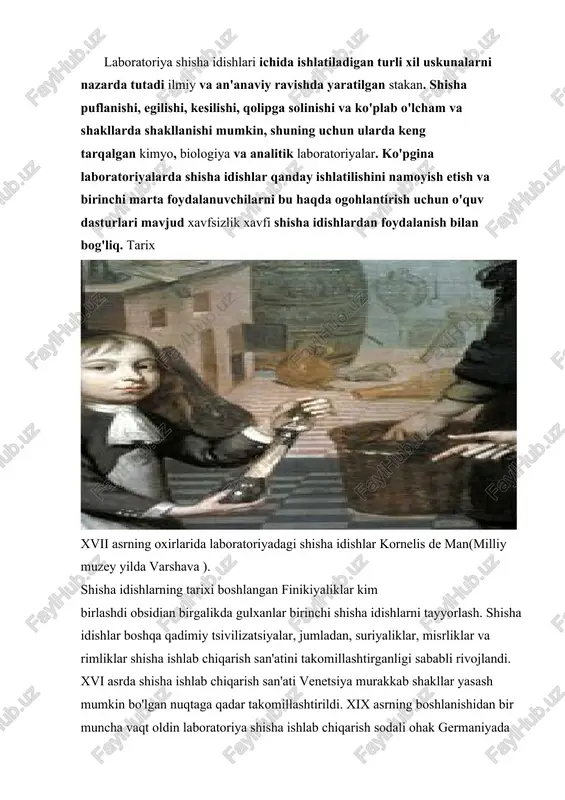 gi urush harakatlari uchun foydali bo'lgan. urushdan keyin ko'plab laboratoriyalar importga qaytishgan bo'lsa-da, yaxshiroq shisha idishlar ishlab chiqarish rivojlandi. shisha idishlar immunitetga ega bo'ldi termal zarba saqlash paytida kimyoviy inertlik. laboratoriya shisha idishlari rivojlanishiga ta'sir ko'rsatadigan yana bir muhim texnologiyalar ishlab chiqarishni o'z ichiga olgan poletetrafloroetilen laboratoriya shisha idishlari narxining pasayishi, ba'zi hollarda, qayta ishlatishdan ko'ra tashlab yuborish ancha tejamli.[2] laboratoriya oynalarini tanlash laboratoriya shisha idishlari odatda ma'lum bir laboratoriya tahliliga mas'ul bo'lgan shaxs tomonidan ushbu topshiriqning ehtiyojlariga mos ravishda tanlanadi. vazifa uchun ma'lum turdagi shisha bilan tayyorlangan shisha buyumlar kerak bo'lishi mumkin. vazifa arzon narxlar yordamida osonlikcha bajarilishi mumkin, ommaviy ishlab chiqarilgan shisha idishlar yoki u tomonidan yaratilgan ixtisoslashtirilgan buyumlar talab qilinishi mumkin shisha puflagich. vazifa oqimini boshqarishni talab qilishi mumkin suyuqlik. vazifa sifatni ta'minlashning o'ziga xos talablariga ega bo'lishi mumkin. shishaning turi orqa fonda aniq laboratoriya shisha idishlari bo'lgan jigarrang shisha idishlar laboratoriya shisha idishlari bir nechta turlardan …